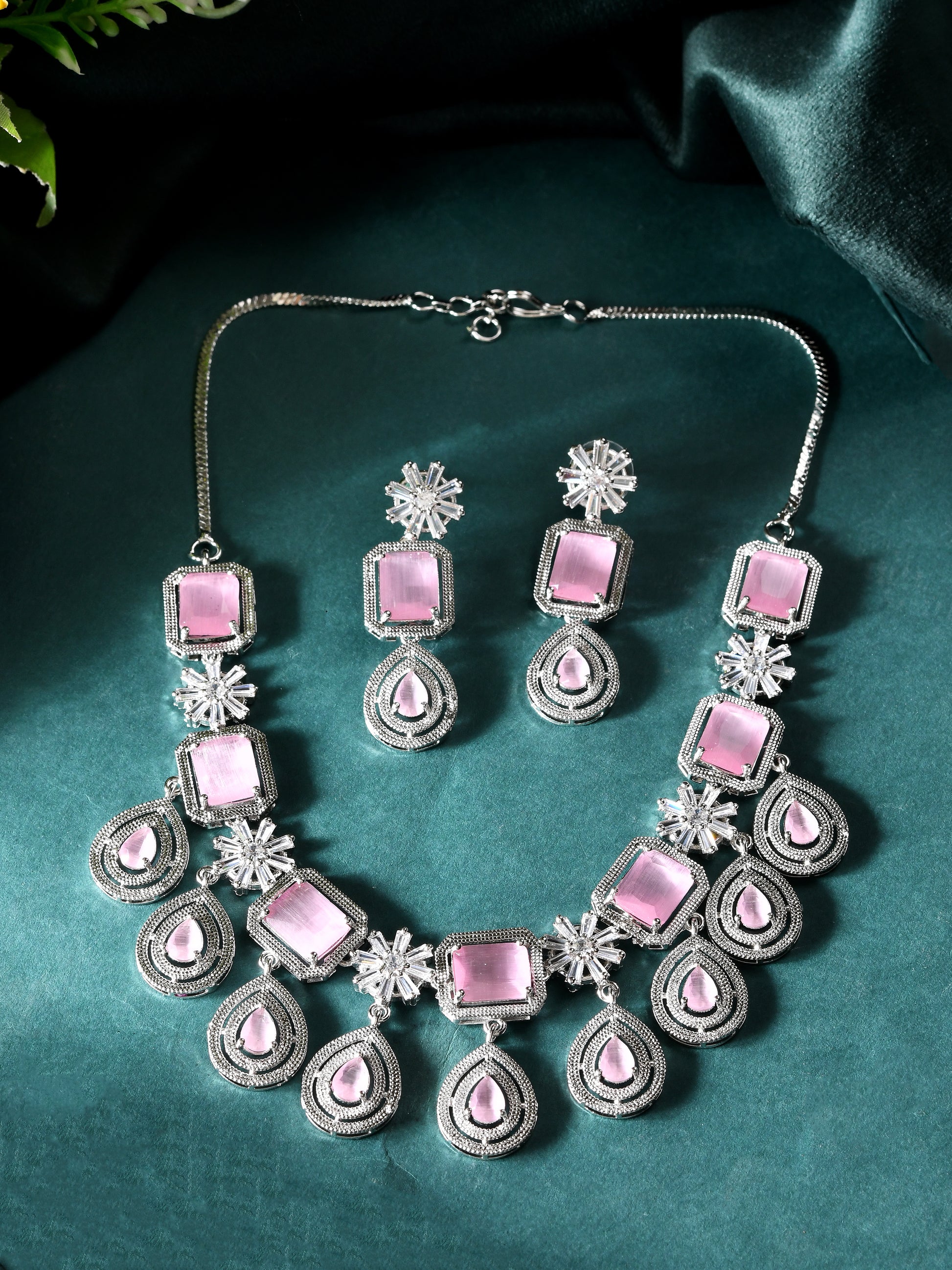 American Diamond Necklace Set for Women | CZ Crystal Statement Necklace with Earrings