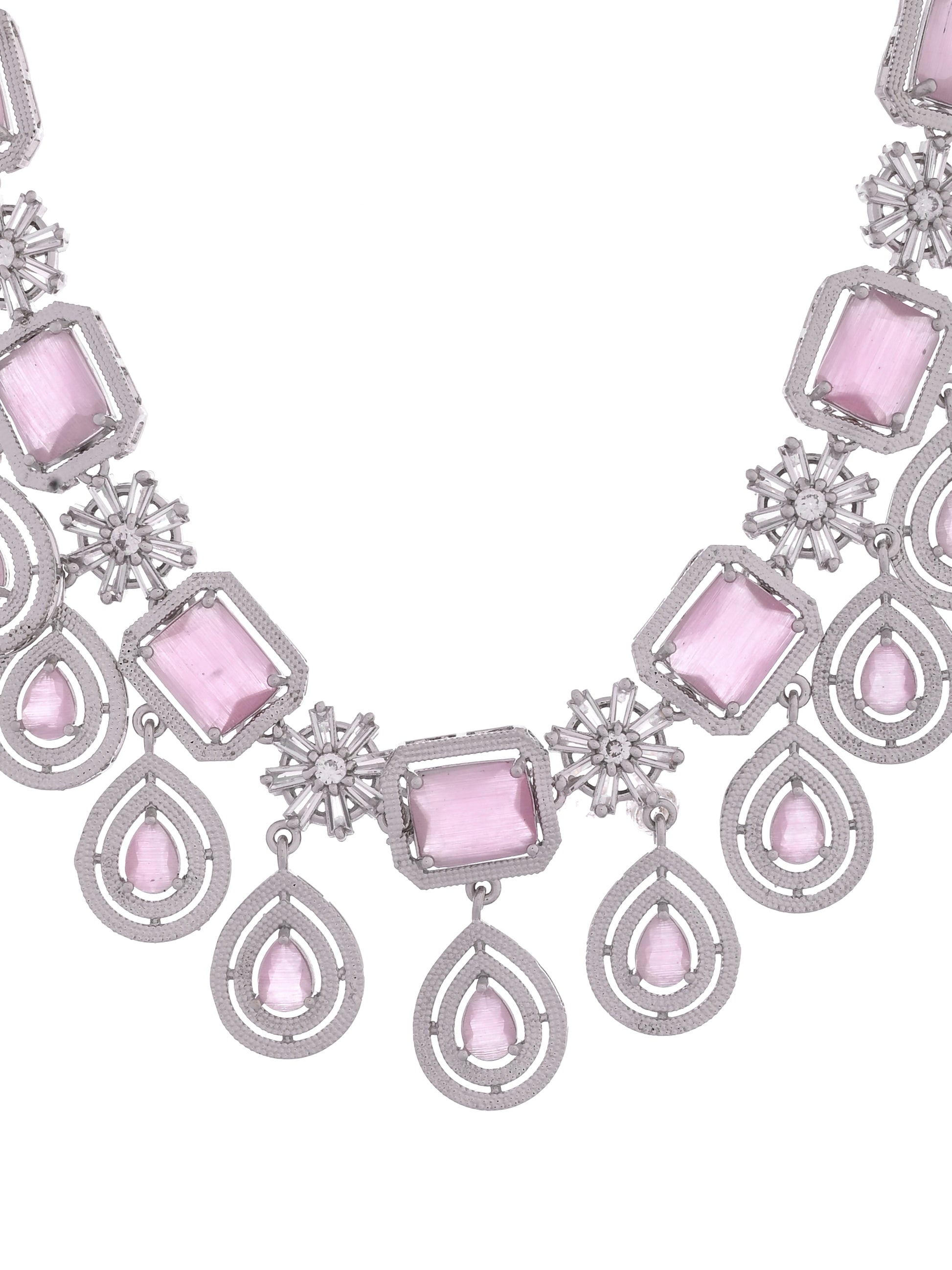 American Diamond Necklace Set for Women | CZ Crystal Statement Necklace with Earrings
