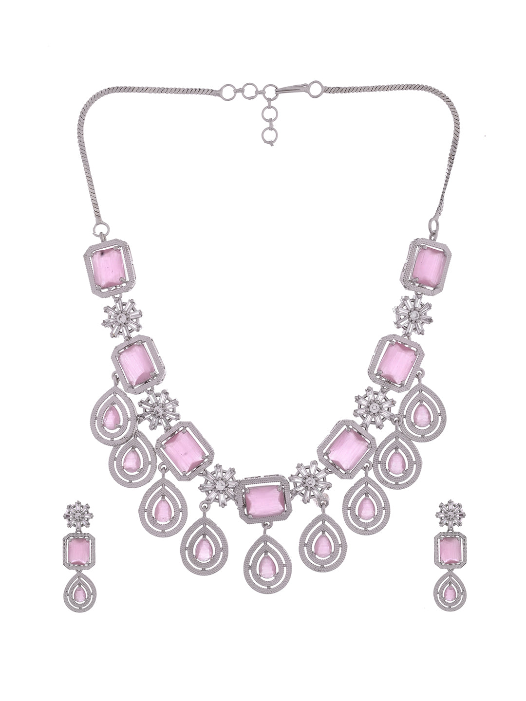 American Diamond Necklace Set for Women | CZ Crystal Statement Necklace with Earrings