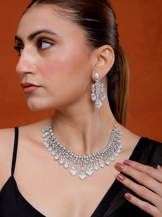 American Diamond Bridal Necklace Set for Women | CZ Crystal Choker Necklace