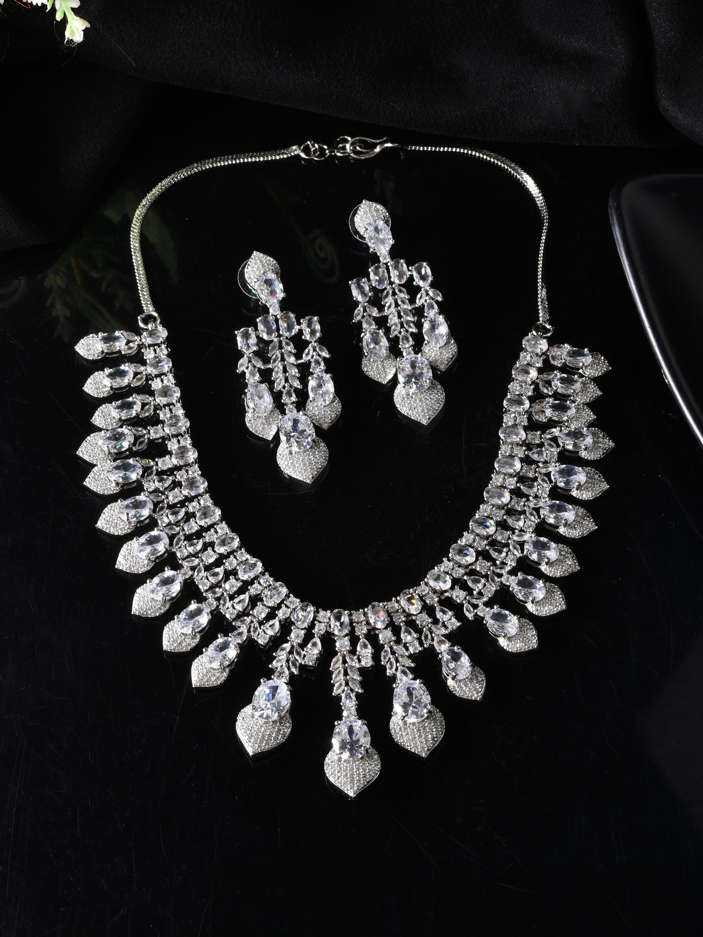American Diamond Bridal Necklace Set for Women | CZ Crystal Choker Necklace