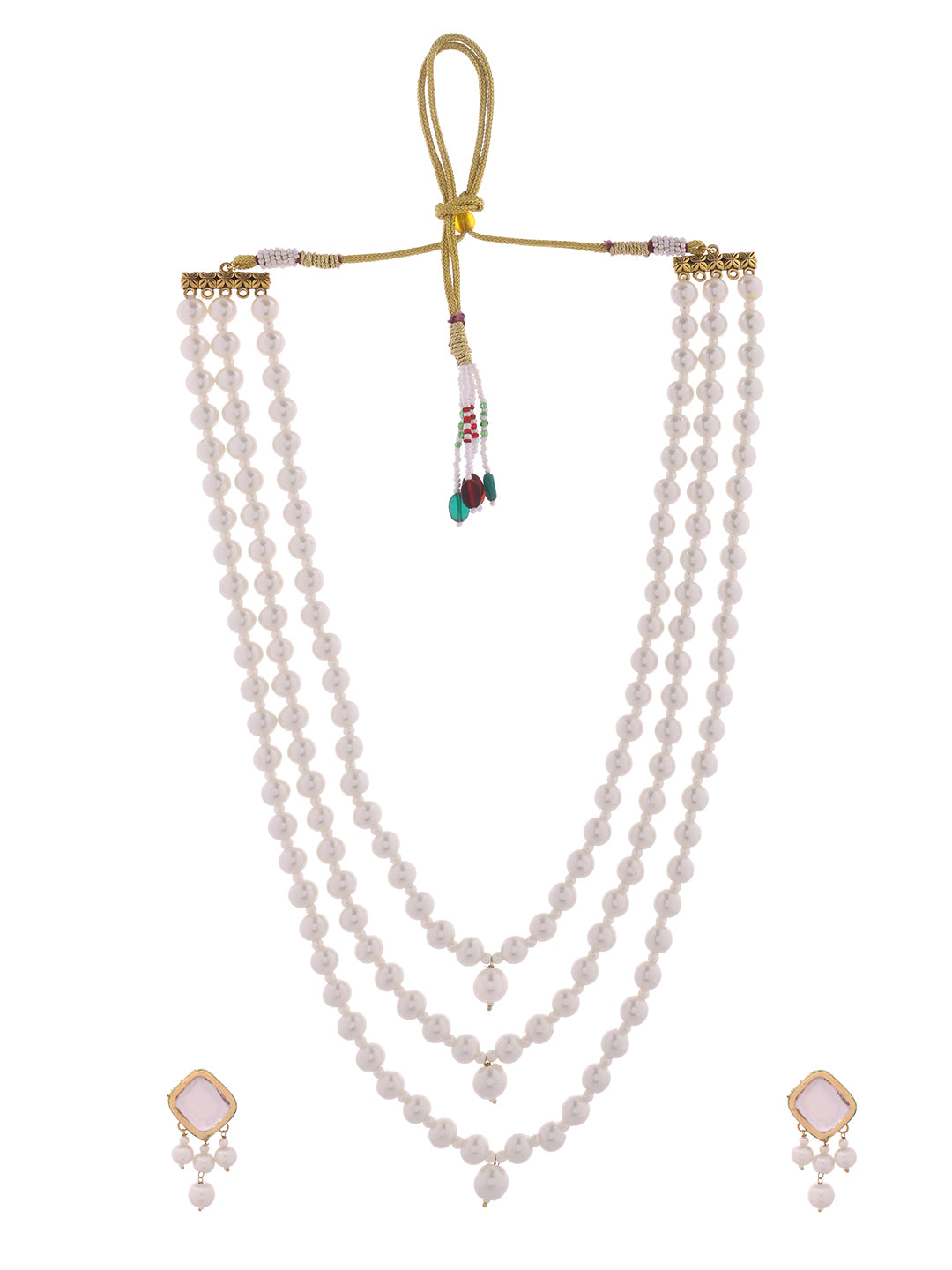Traditional Multi Layer Pearl & Kundan Necklace Set for Women | Bridal Wedding Jewellery Set