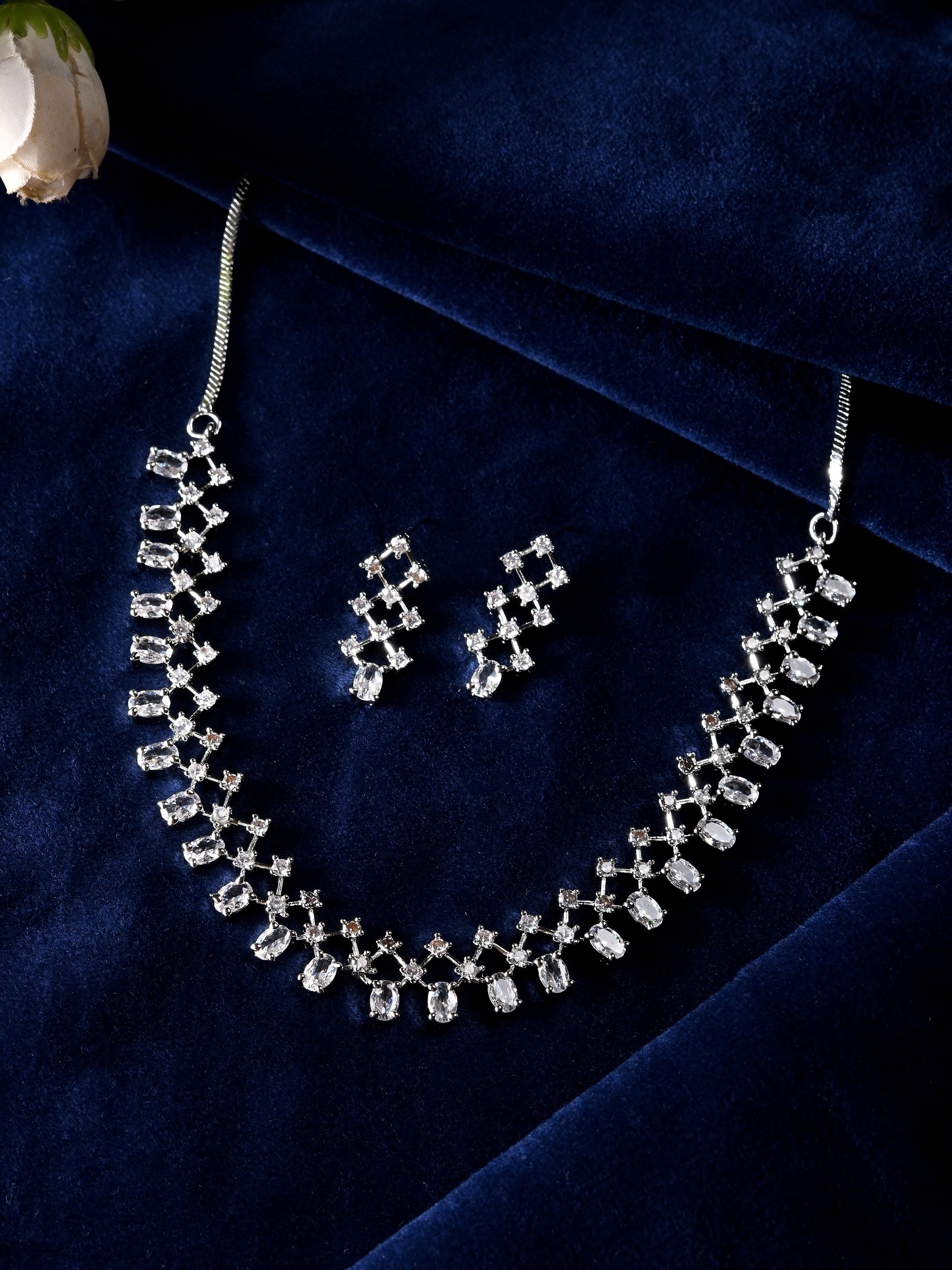 American Diamond Necklace Set for Women | CZ Crystal Choker Necklace