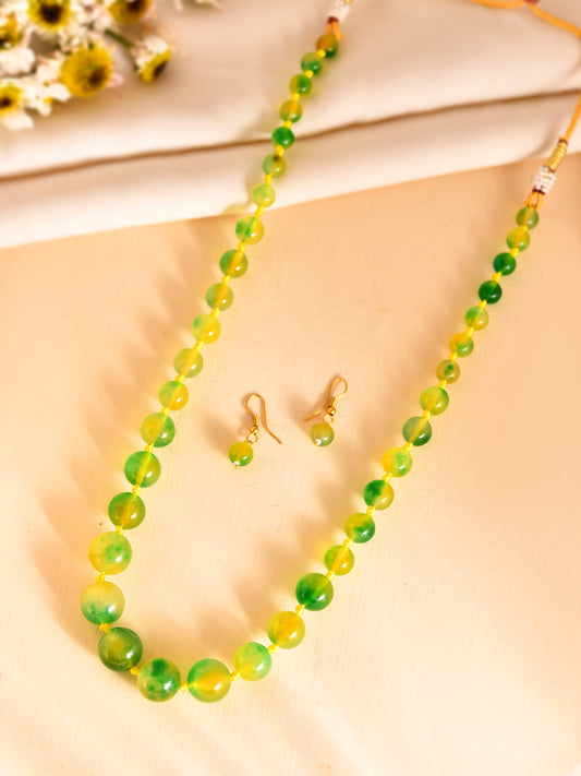 Semi-Precious Stone Beaded Necklace Set with Earrings | Handmade Ethnic Bead Mala Necklace For Women