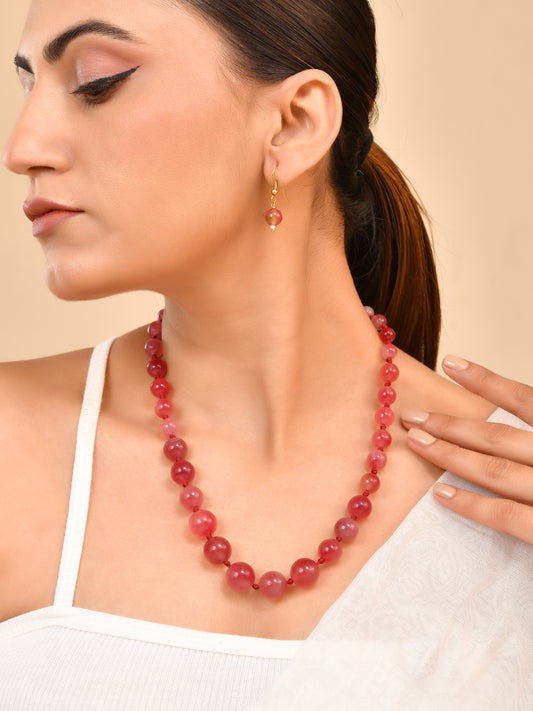 Semi-precious Stone Beaded Statement Necklace Set with Earrings | Adjustable Thread Jewelry For Women