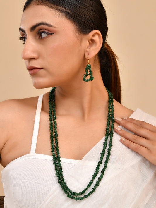 Semi-Precious Stone Multi-Layer Necklace set with Earrings | Handmade Boho Gemstone Style Jewelry For Women