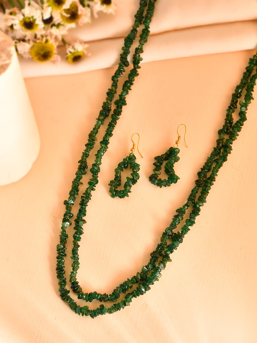 Semi-Precious Stone Multi-Layer Necklace set with Earrings | Handmade Boho Gemstone Style Jewelry For Women