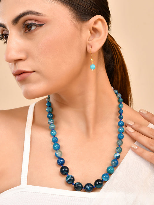 Semi-Precious Stone  Beaded Necklace Set with Earrings | Handmade Adjustable Statement Jewelry For Women