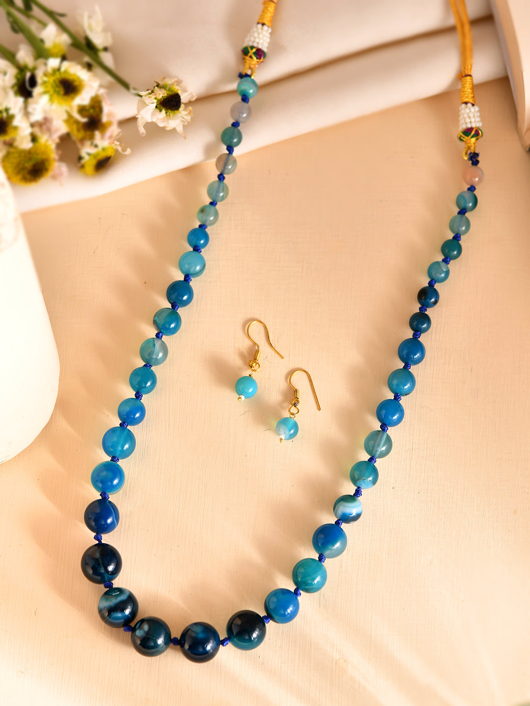 Semi-Precious Stone  Beaded Necklace Set with Earrings | Handmade Adjustable Statement Jewelry For Women