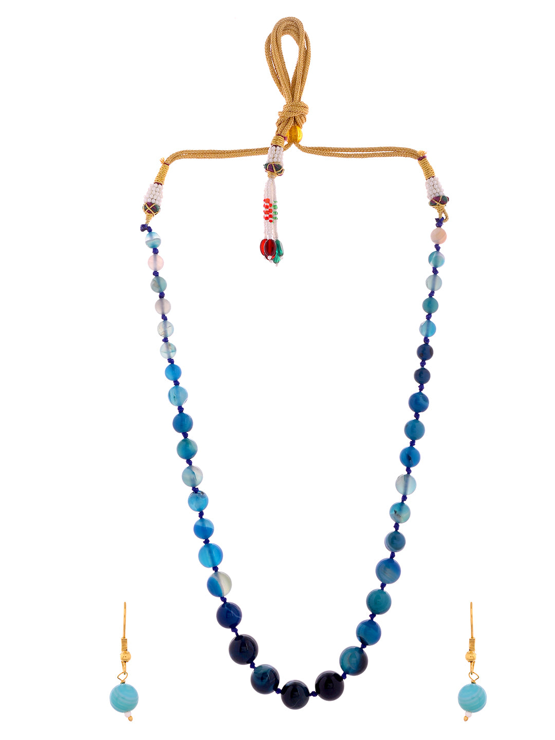 Semi-Precious Stone  Beaded Necklace Set with Earrings | Handmade Adjustable Statement Jewelry For Women