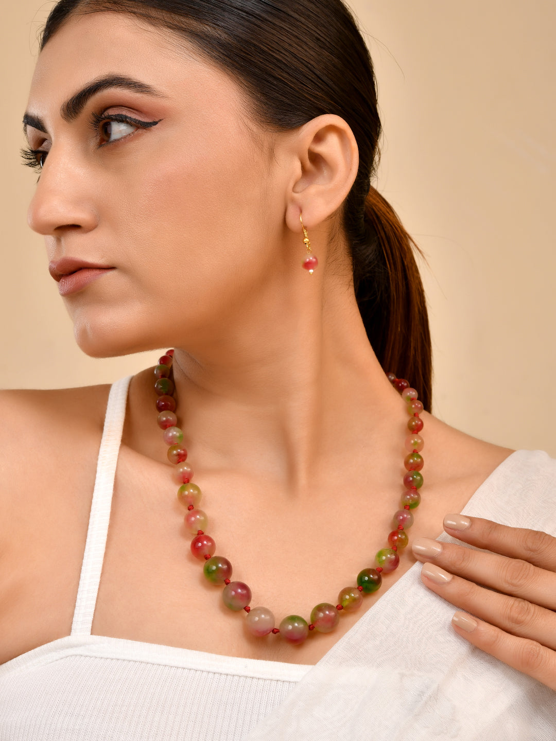 Semi-Precious Stone Beaded Necklace Set | Boho Statement Jewelry with Earrings