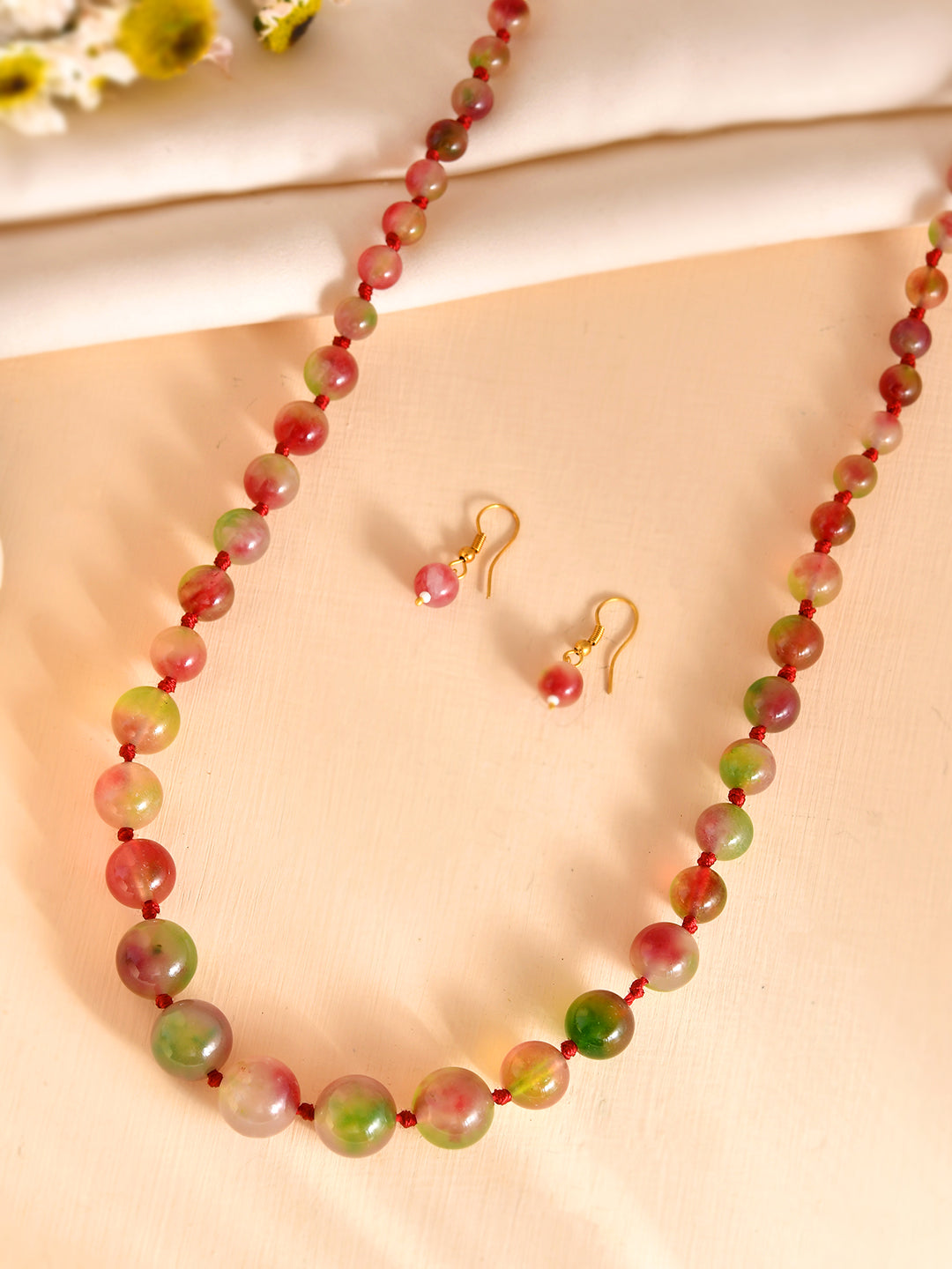 Semi-Precious Stone Beaded Necklace Set | Boho Statement Jewelry with Earrings