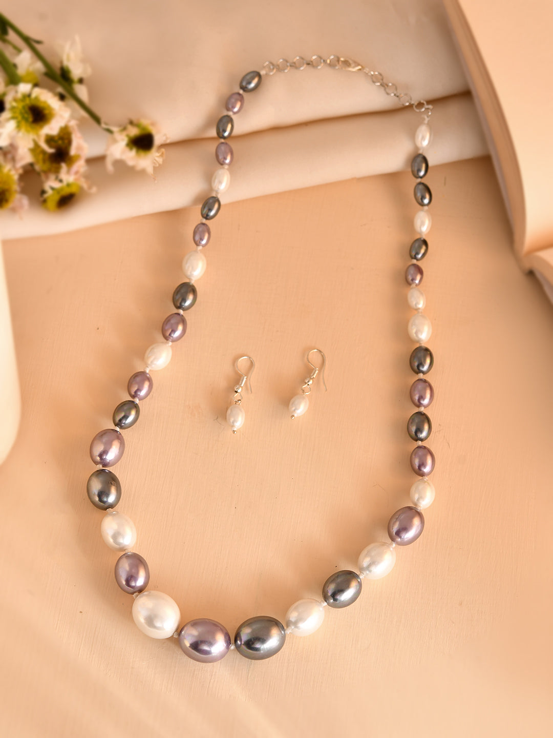 Semi-Precious Stone  Freshwater Pearl Necklace Set with Earrings  | Luxury Bridal & Wedding Jewelry