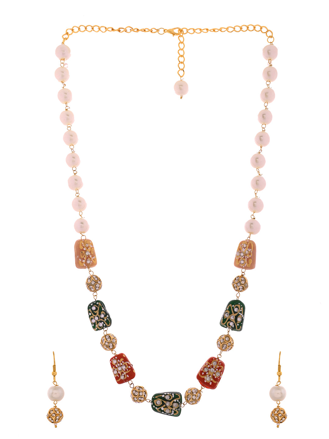 Semi-Precious Stone  Kundan Statement Necklace Set with Earrings | Multicolor Festive & Wedding Jewelry For Women