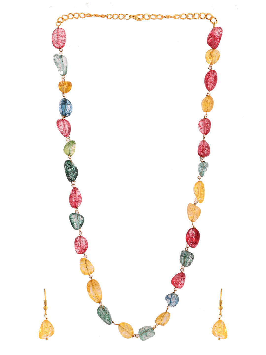 Semi-Precious Stone Multicolor Beaded Necklace Set with Earrings | Trendy Statement Jewelry For Women
