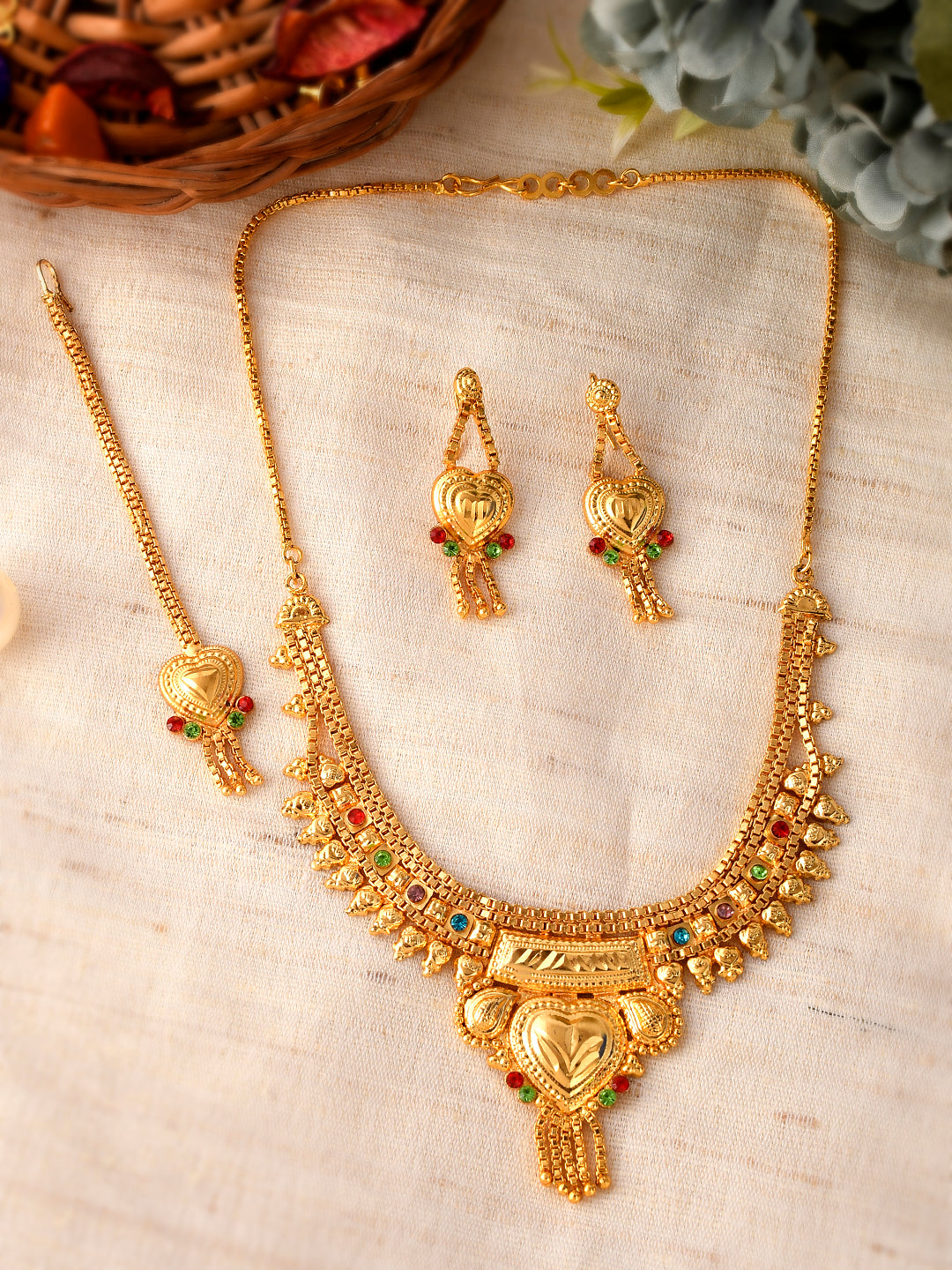 Gold Plated & Gold Toned Temple Jewellery Set