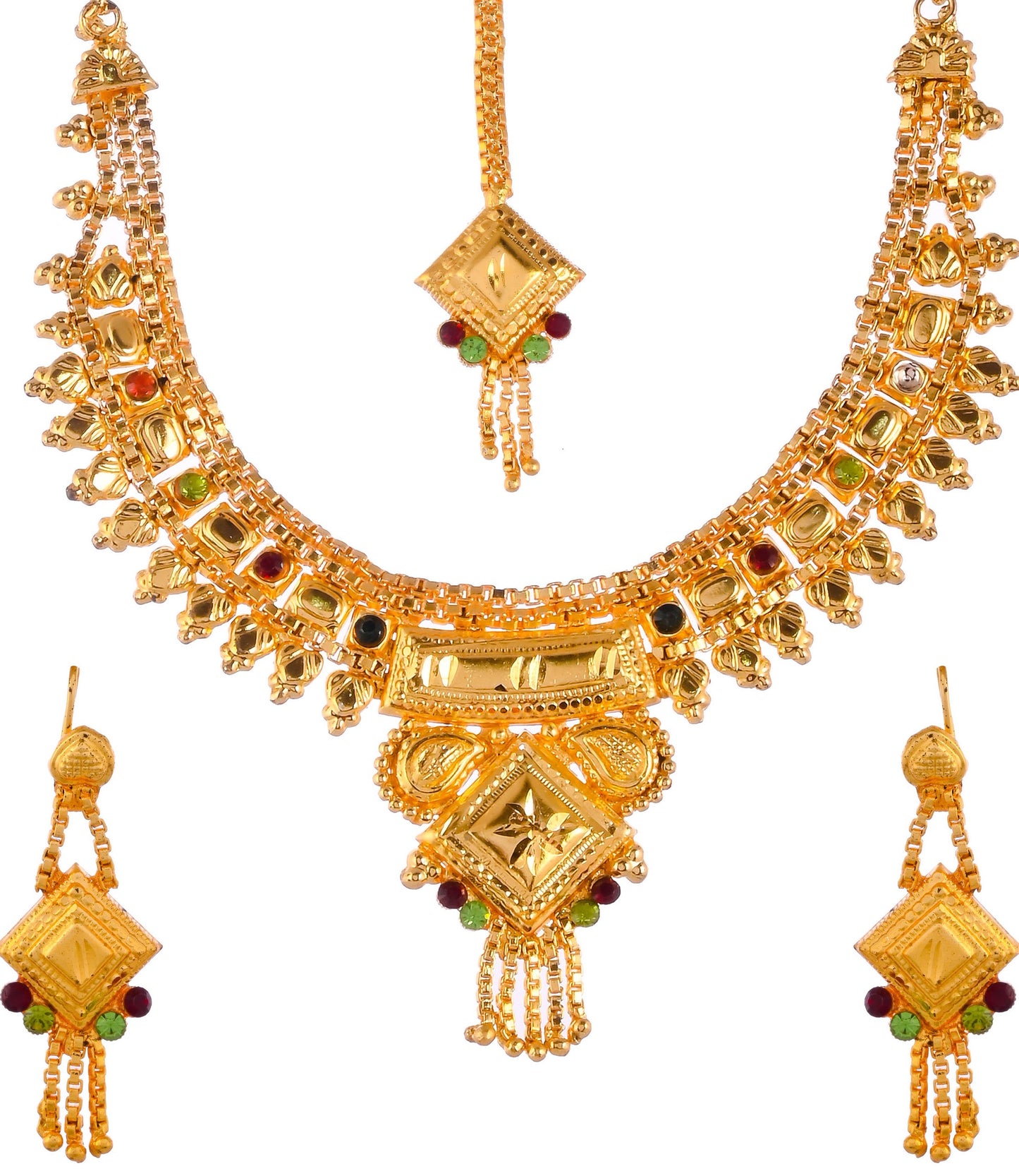 Gold Plated & Gold Toned Temple Jewellery Set