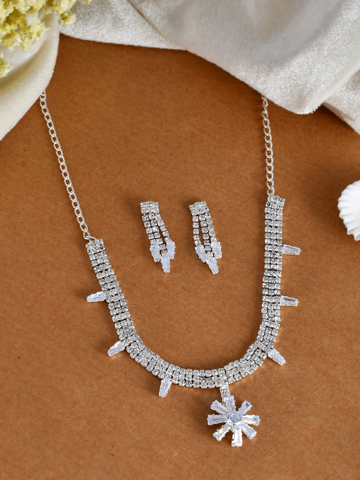 Silver Plated Cubic Zirconia American Diamond Stubbed Jewellery set