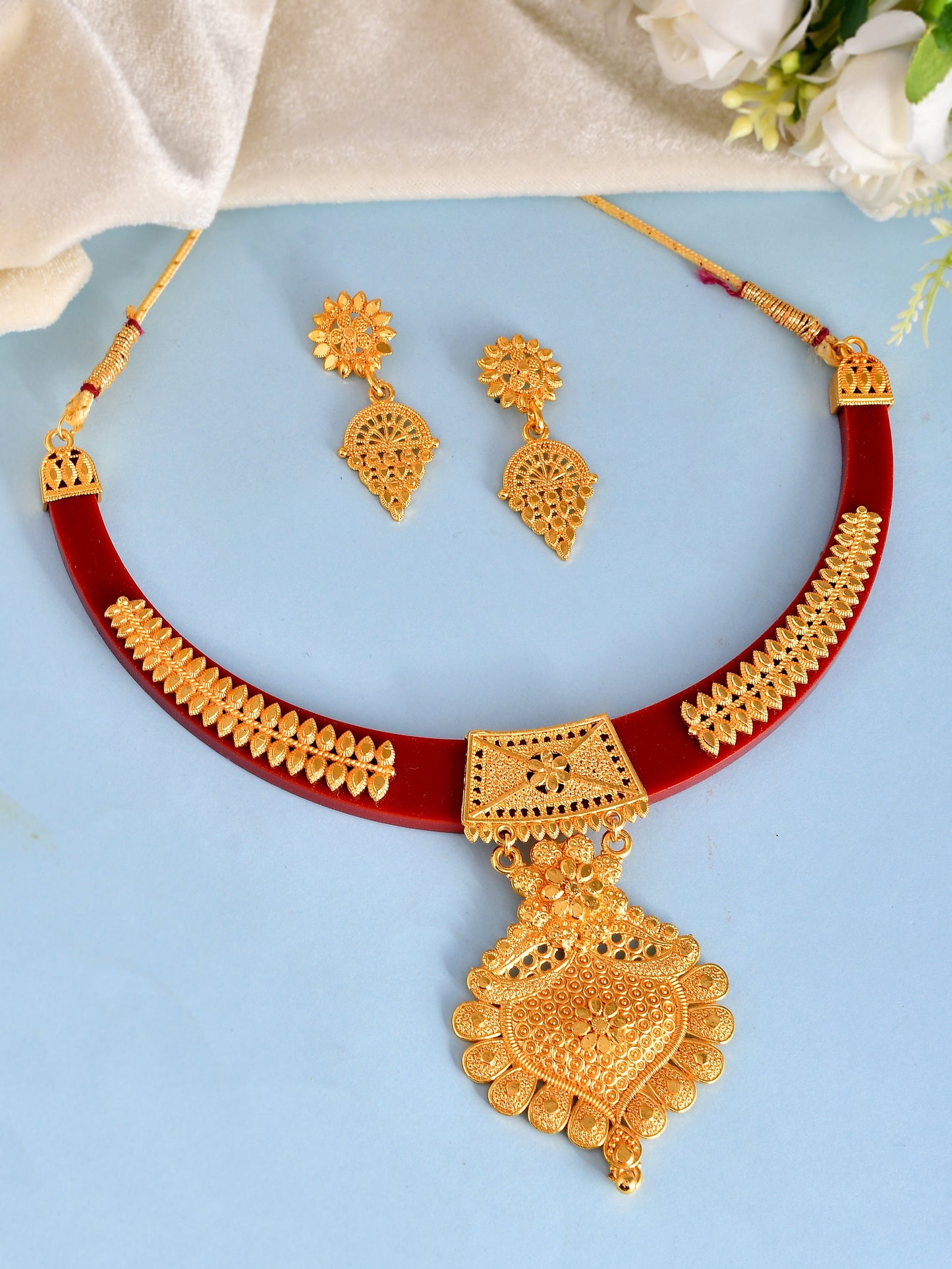 Gold Plated Heavy Temple Handcrafted Jewellery Set