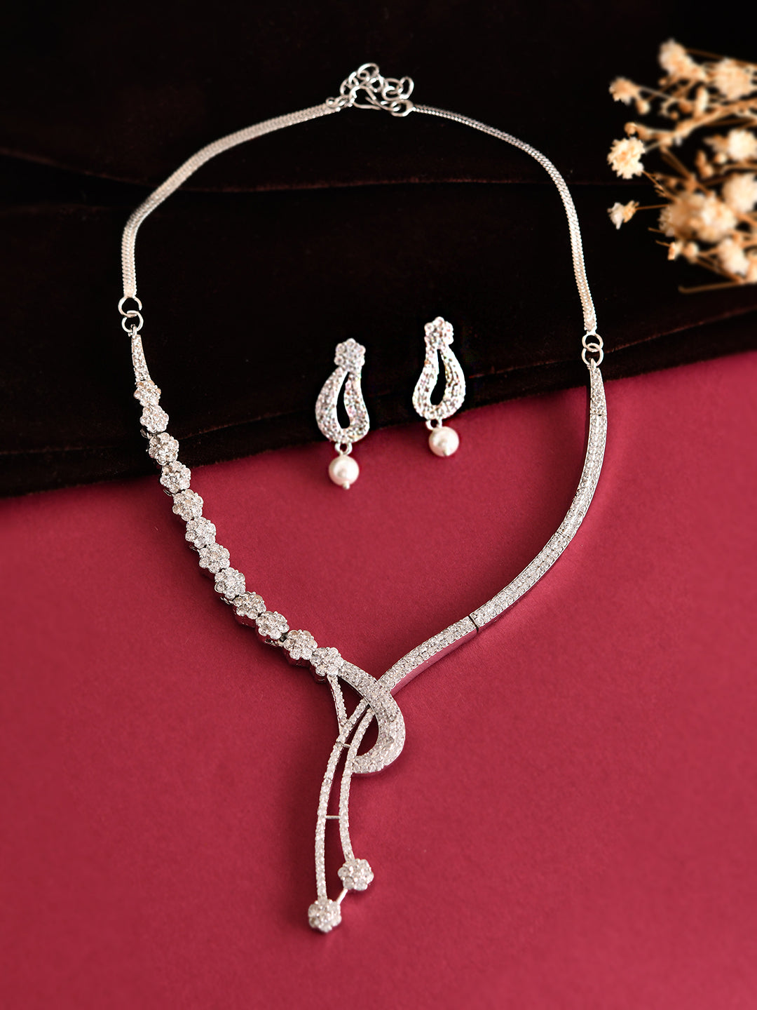 American Diamond Jewellery Set Necklace With Earrings For Women