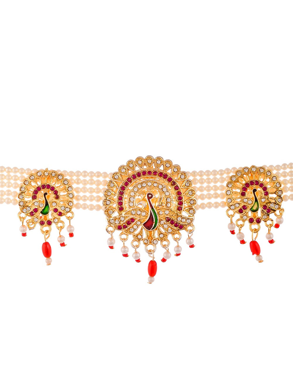 Gold Plated pearl Kundan Peacock Brooch Jewelry Set