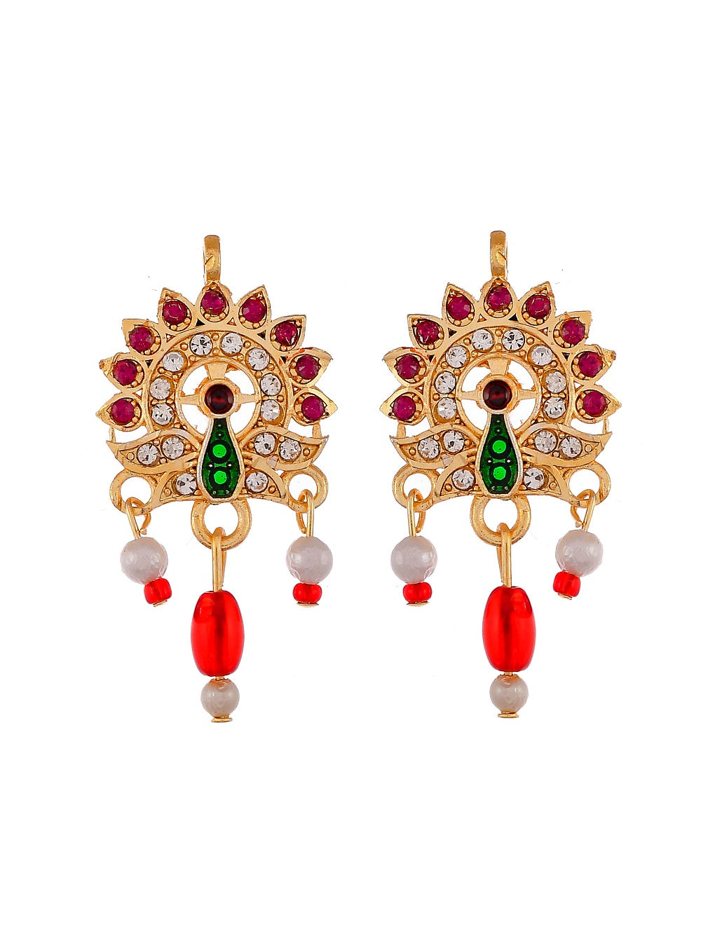 Gold Plated pearl Kundan Peacock Brooch Jewelry Set