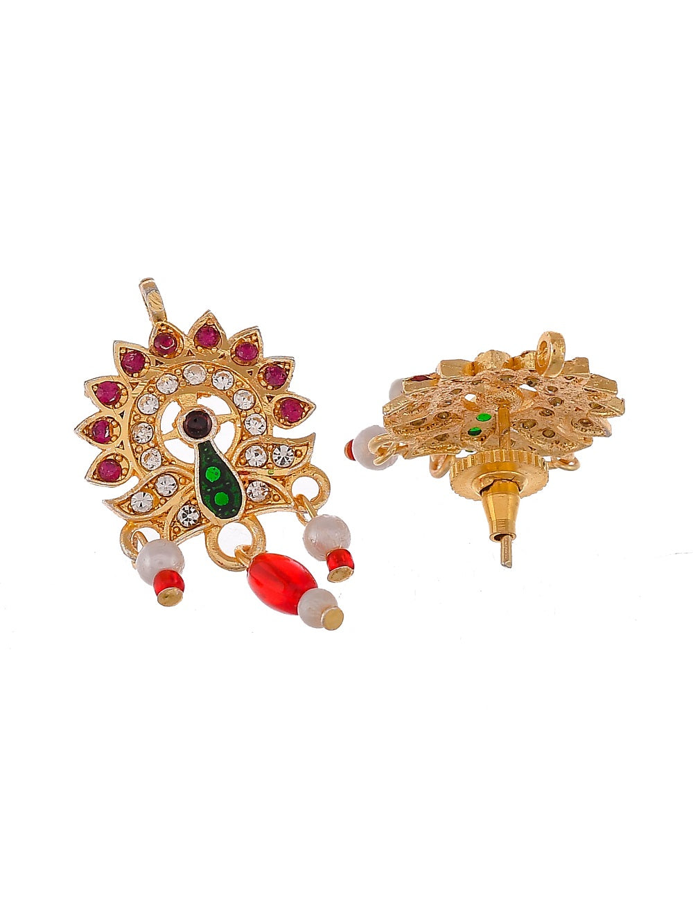 Gold Plated pearl Kundan Peacock Brooch Jewelry Set