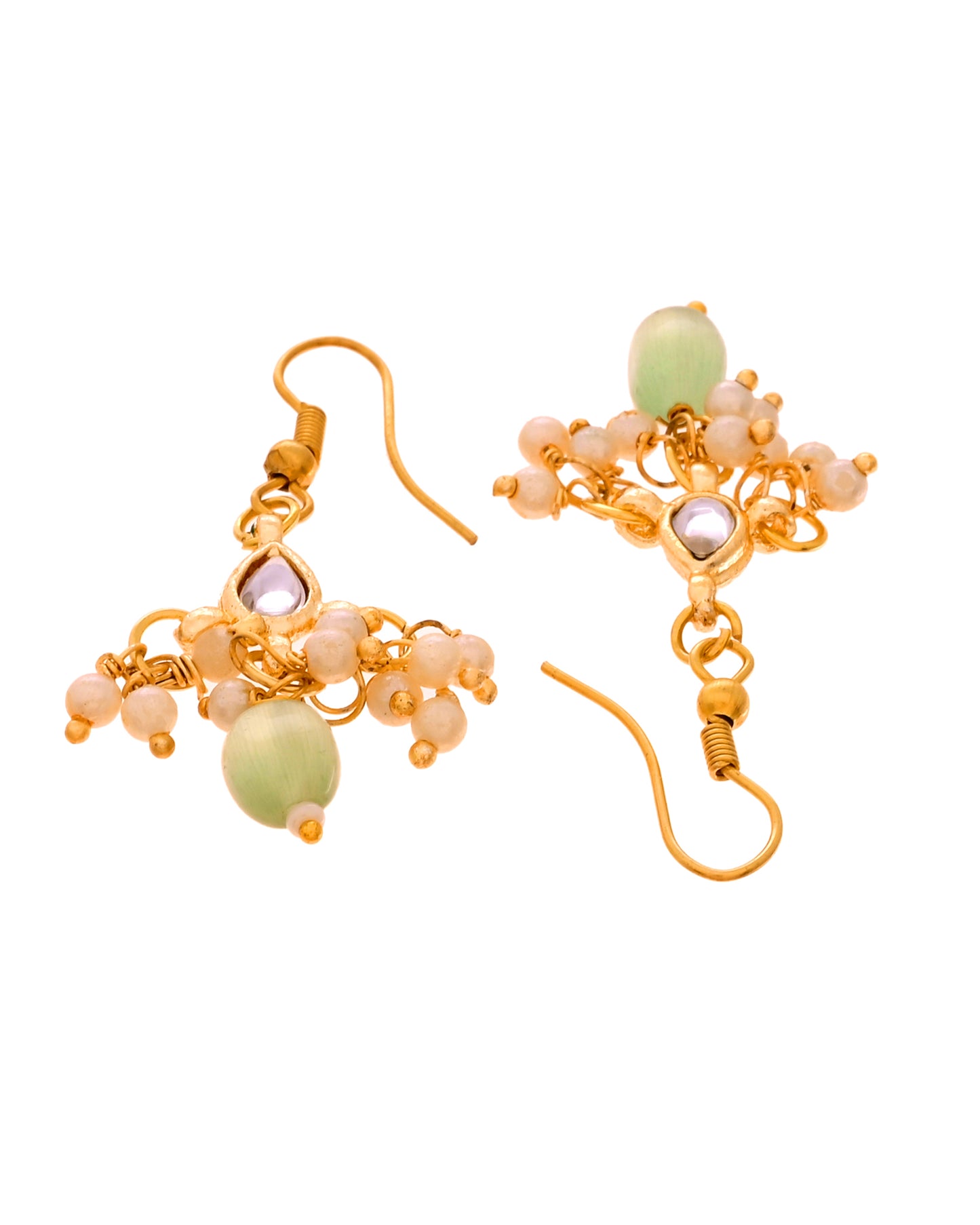 Traditional Green Bead Pearl Necklace Jewellery Set with Matching Earrings for Women
