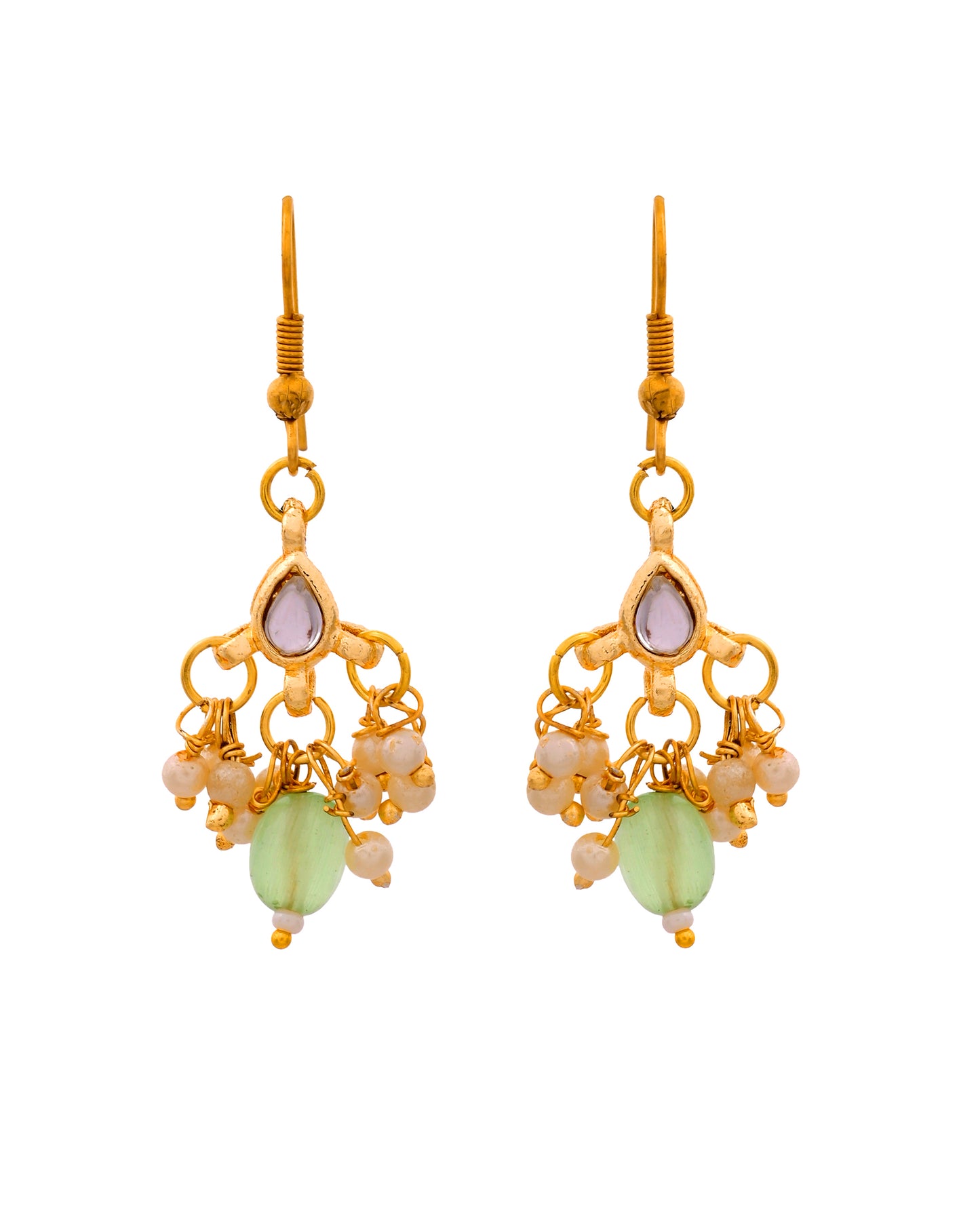 Traditional Green Bead Pearl Necklace Jewellery Set with Matching Earrings for Women