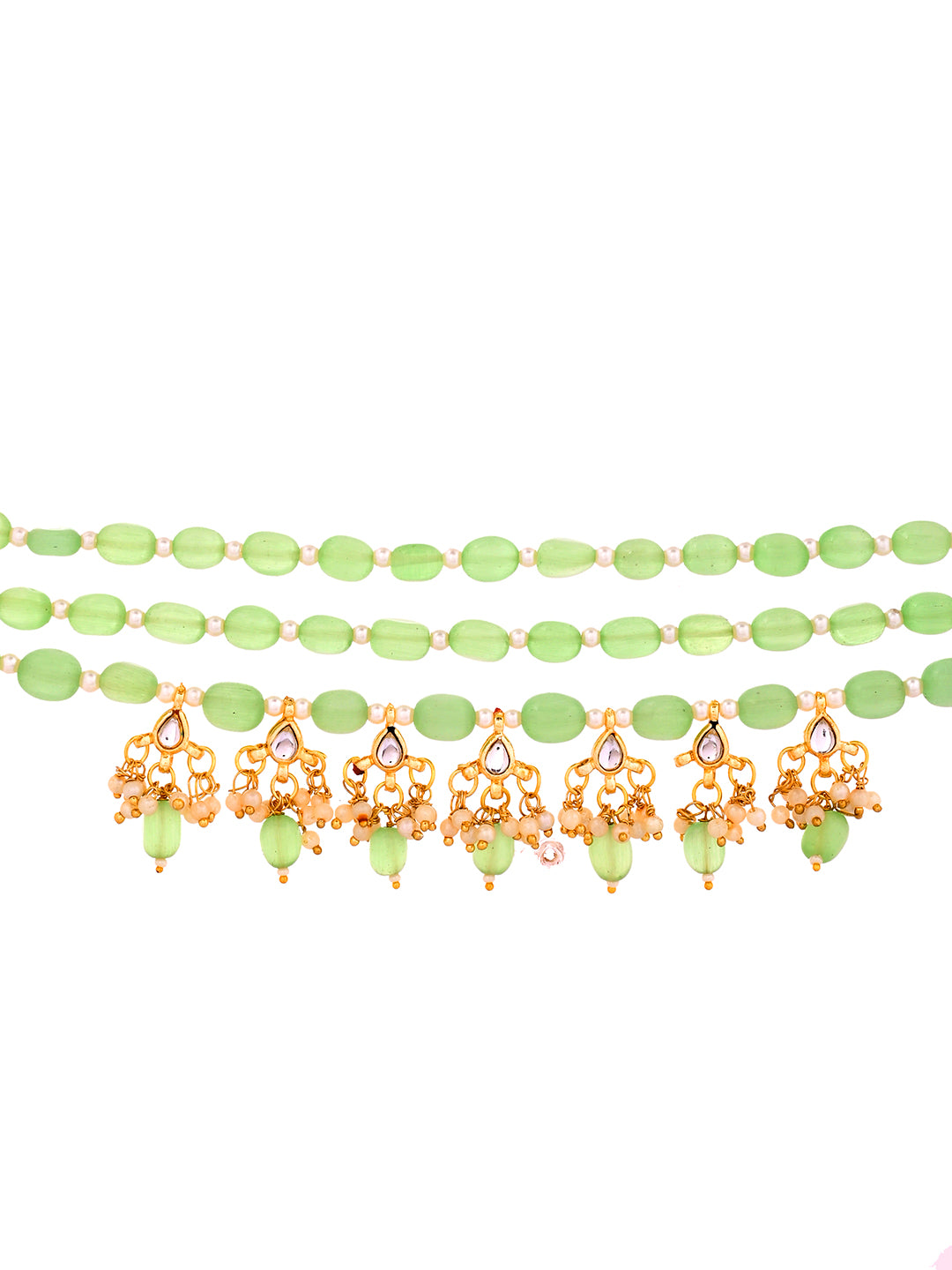 Traditional Green Bead Pearl Necklace Jewellery Set with Matching Earrings for Women