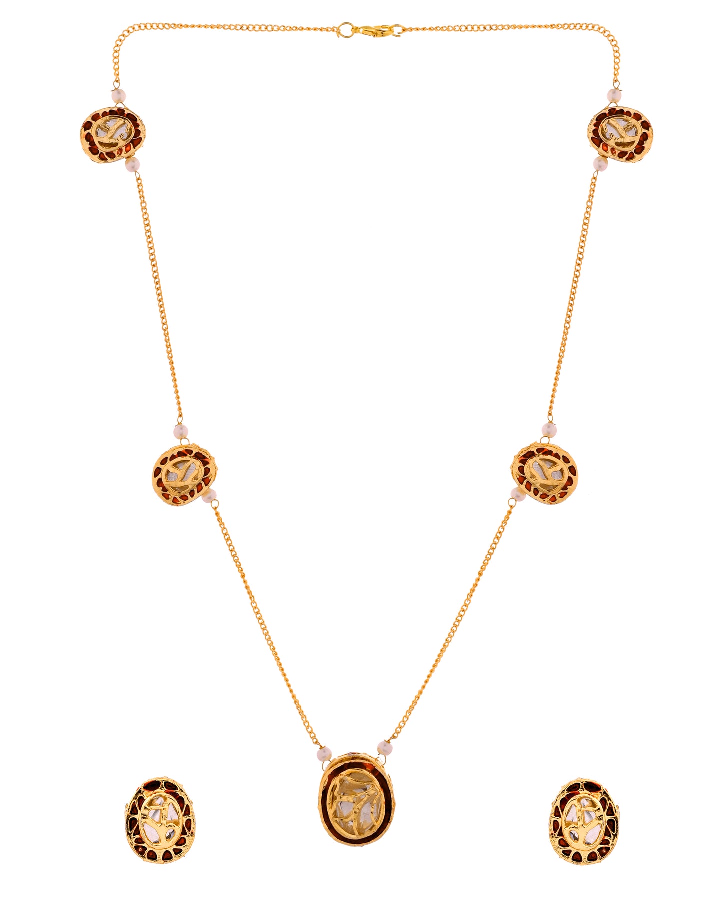 Kundan Pendant Necklace Set with Stud Earrings for Women | Minimal Traditional Teardrop Kundan Jewellery Set