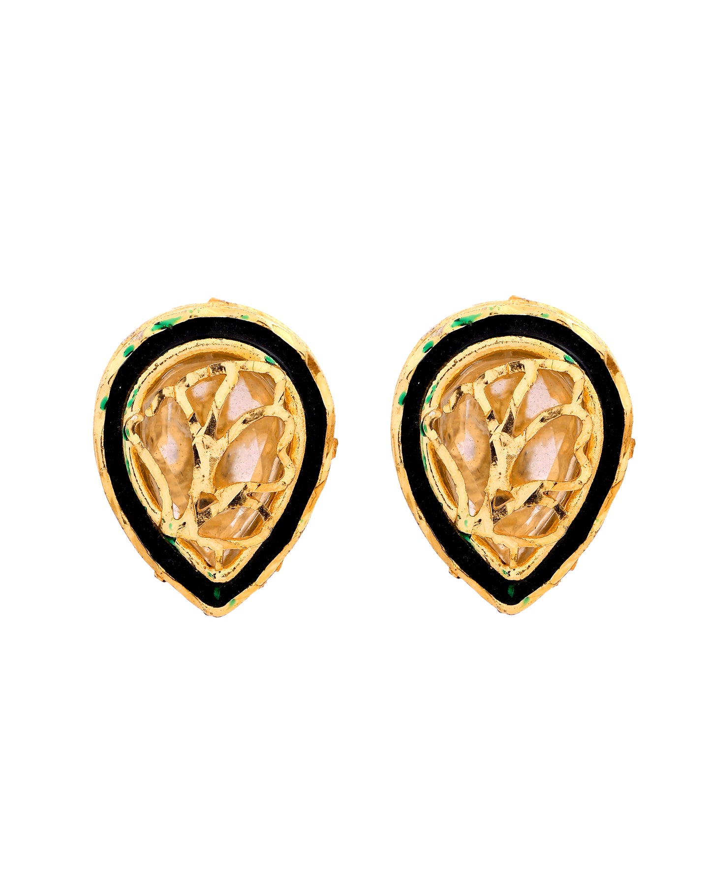 Kundan Pendant Necklace Set with Stud Earrings for Women | Minimal Traditional Teardrop Kundan Jewellery Set