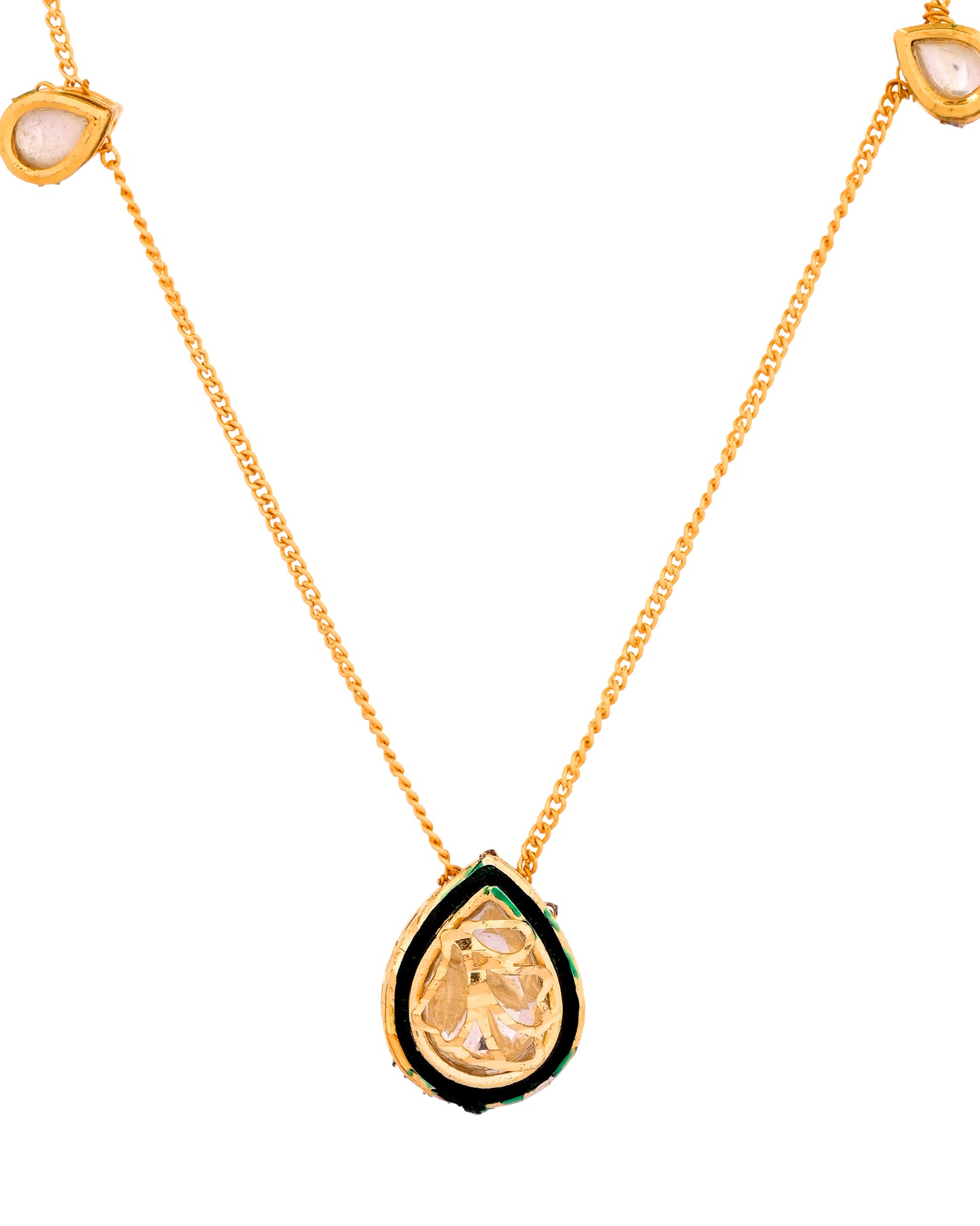 Kundan Pendant Necklace Set with Stud Earrings for Women | Minimal Traditional Teardrop Kundan Jewellery Set