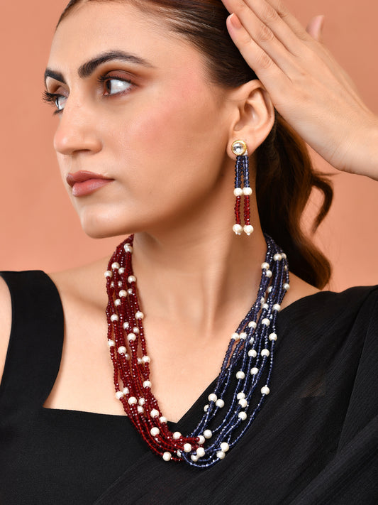 Multi-Layer Beaded Necklace Set With Earrings | Party Wear Jewellery Set For Women