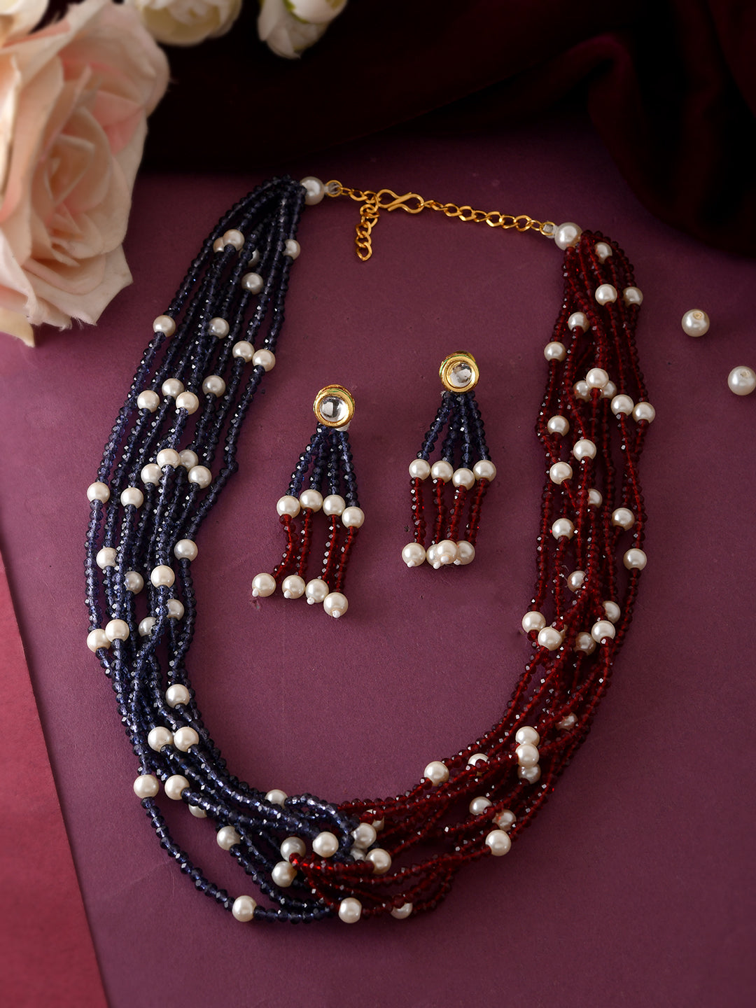 Multi-Layer Beaded Necklace Set With Earrings | Party Wear Jewellery Set For Women