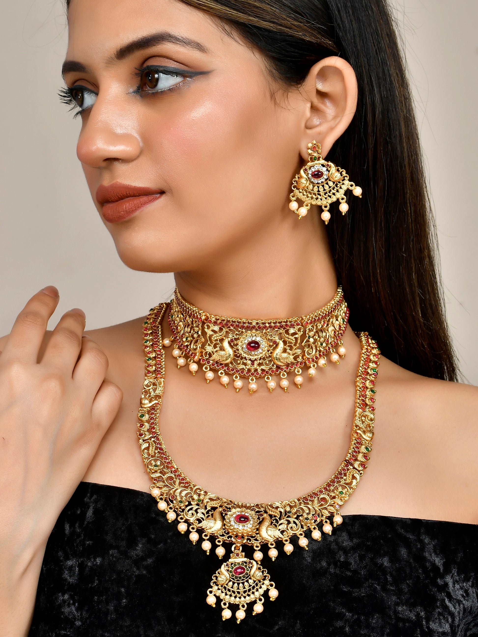 Gold Necklace Bollywood Jewelry Sets Online South Indian Double