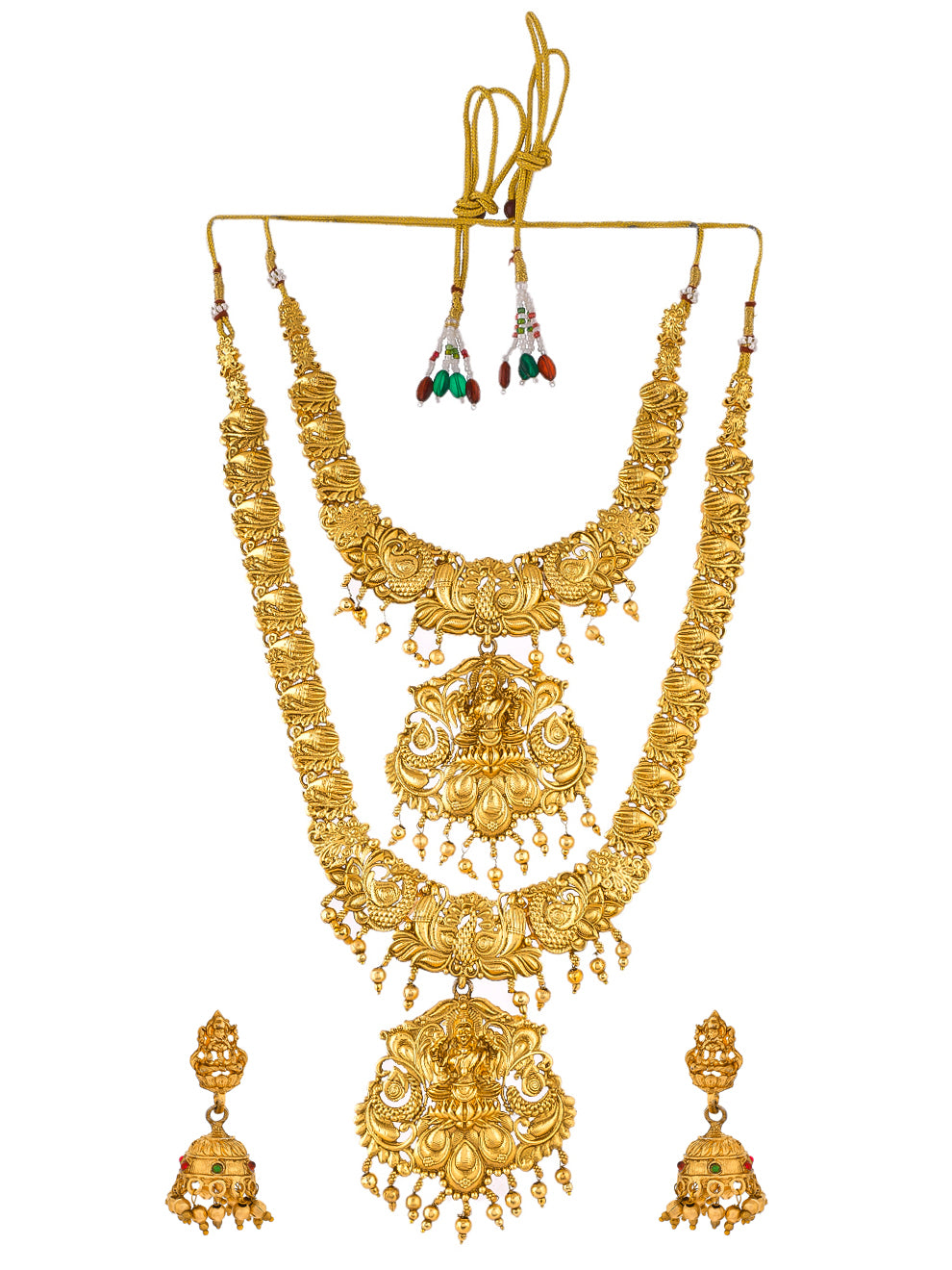 Gold Plated Heavy Long Temple Jewellery Set