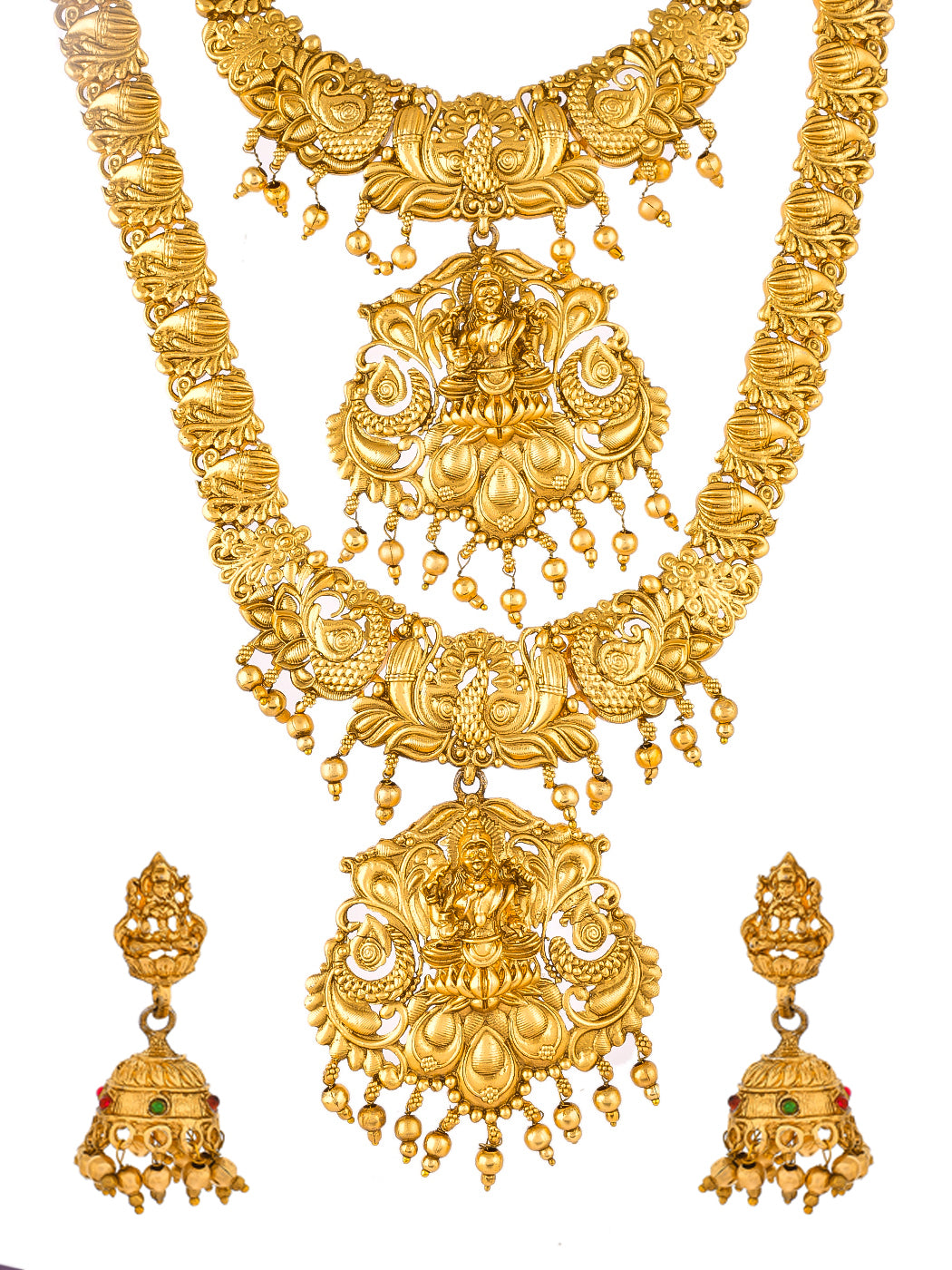 Gold Plated Heavy Long Temple Jewellery Set - Main Image