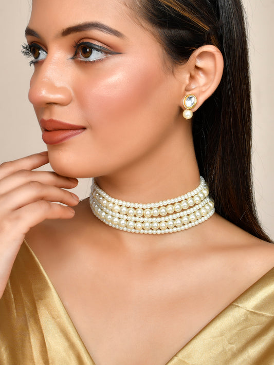 White Pearl Layered Choker Jewelery Set