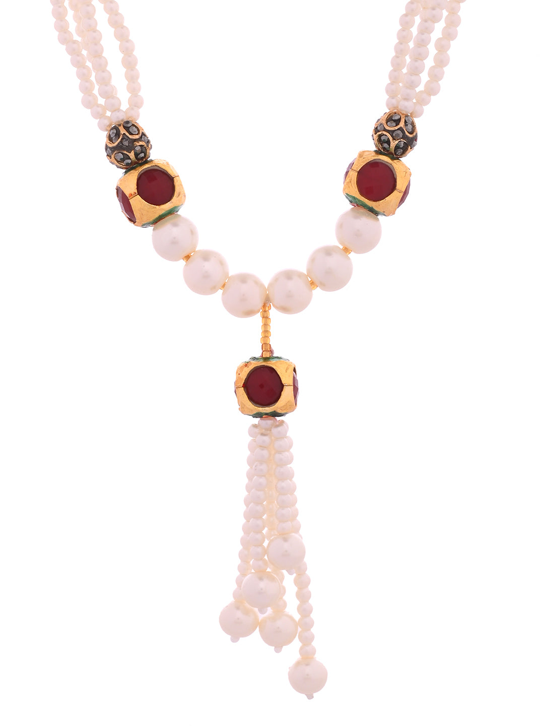 Pearl Long Necklace Set for Women | Kundan Pearl Mala with Tassel Pendant & Earrings