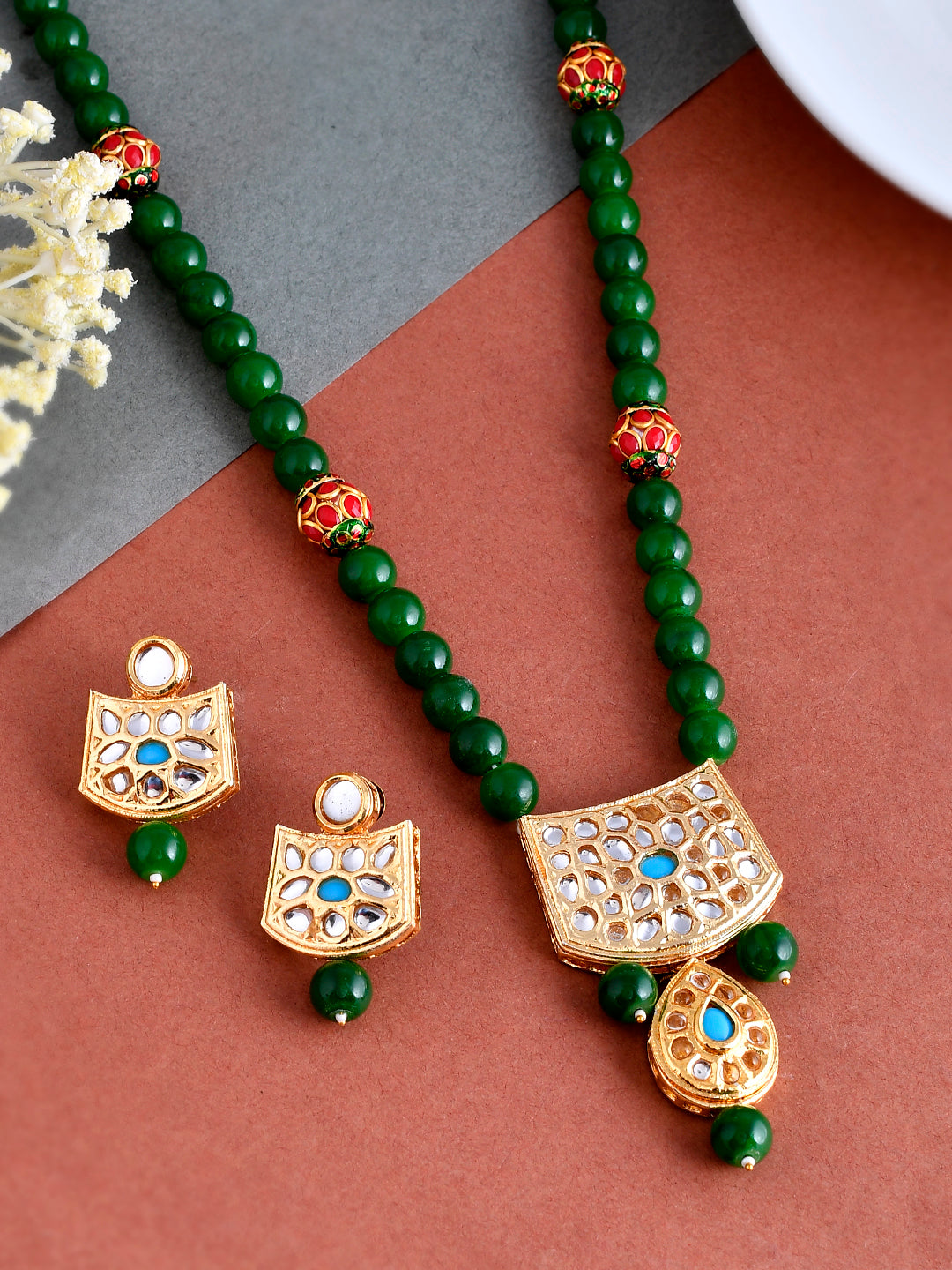 Kundan Bead Green Jewellery Sets for Women Online