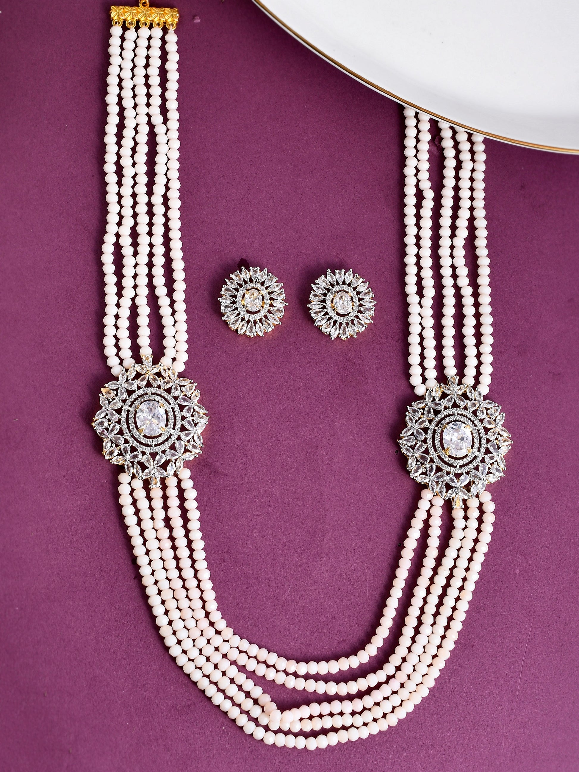 Silver plated Long Layered Side AD Brooch Jewellery Set