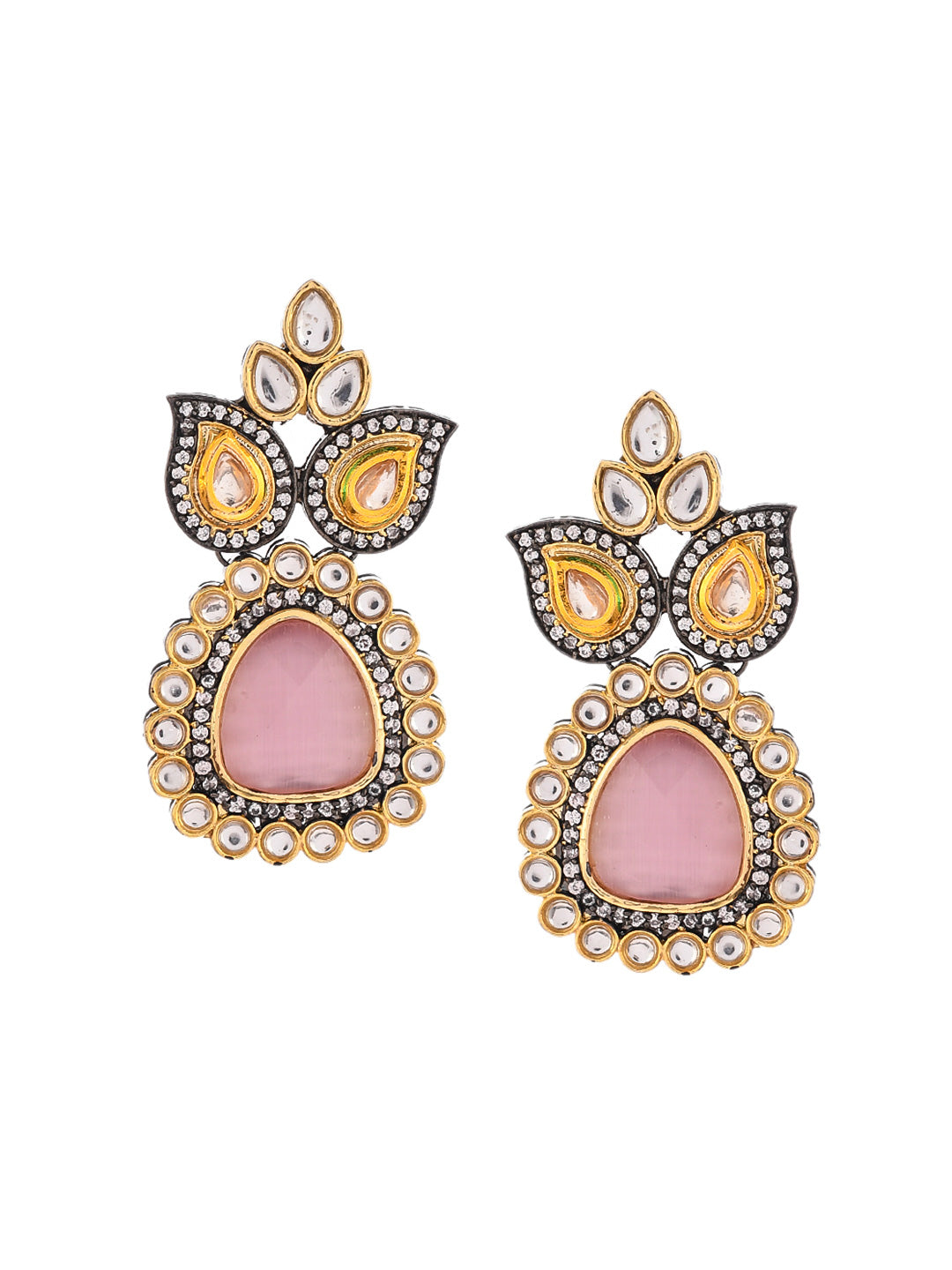 Multicolor Beaded Kundan Necklace Set With Pendant & Matching Earrings For Women