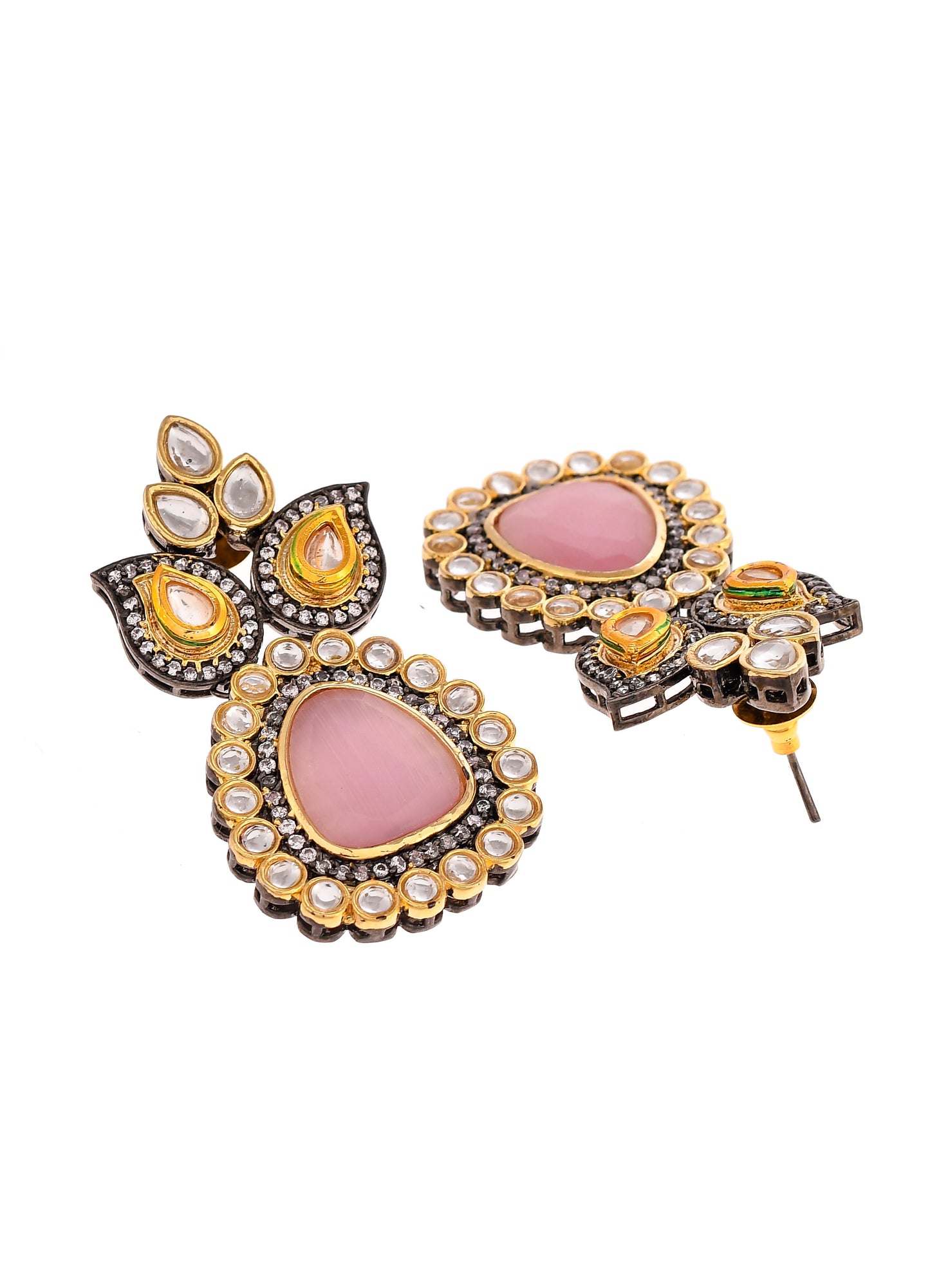 Multicolor Beaded Kundan Necklace Set With Pendant & Matching Earrings For Women