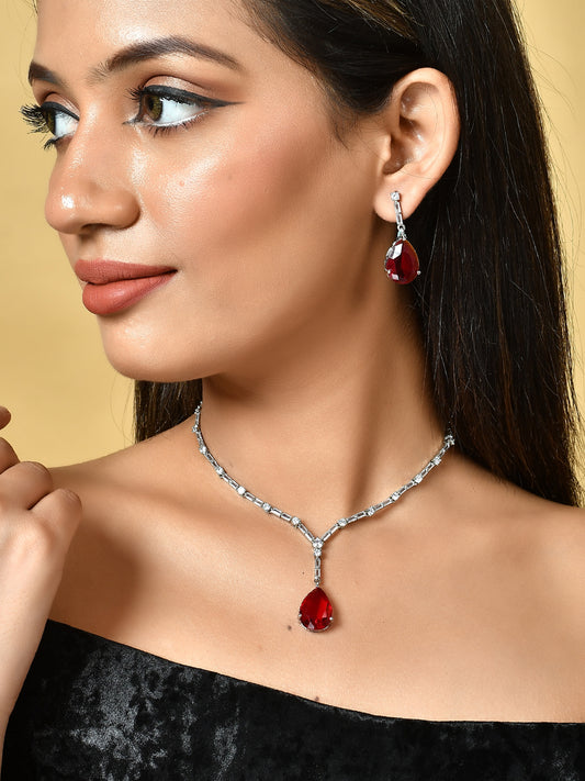 Faux Ruby Pendant Ad Jewellery Sets for Women Online