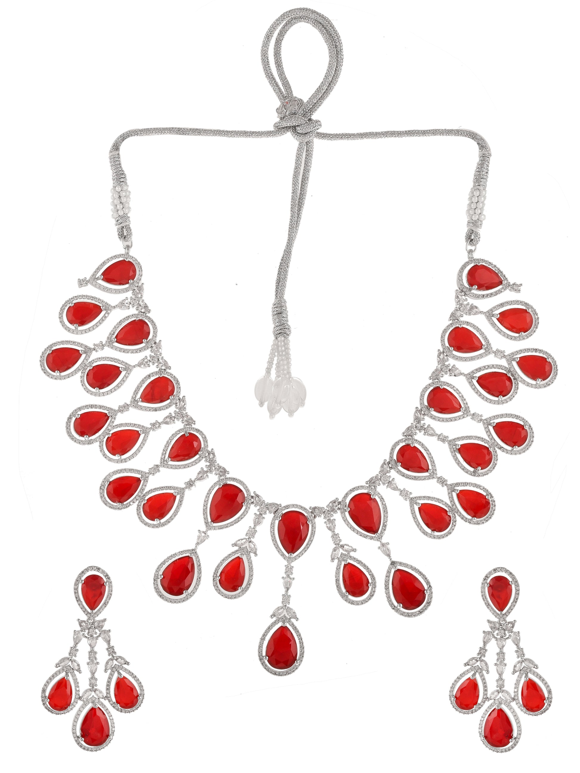 Faux Ruby American Diamond bridal jewellery set