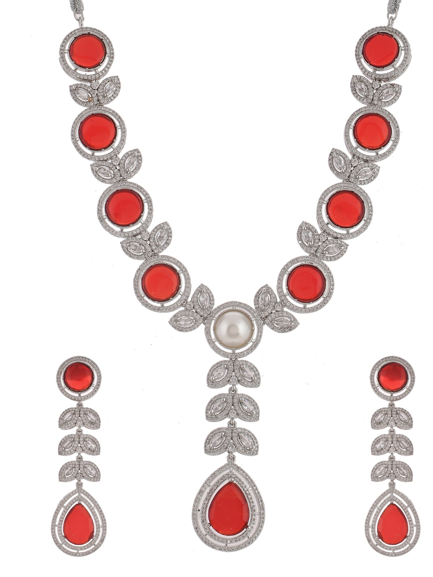 Red Stone American Diamond Jewellery set
