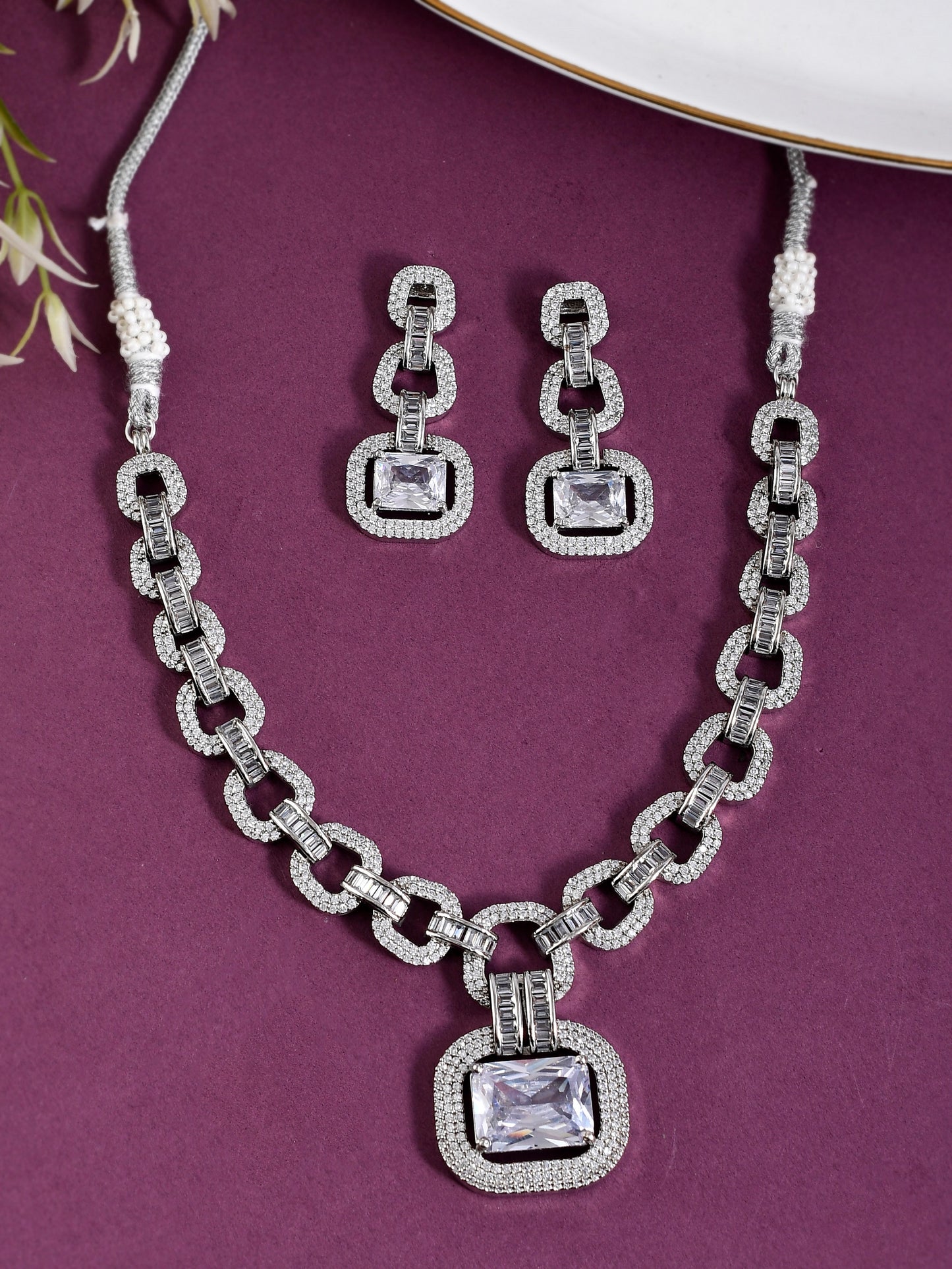 American Diamond Silver Plated Jewellery Set
