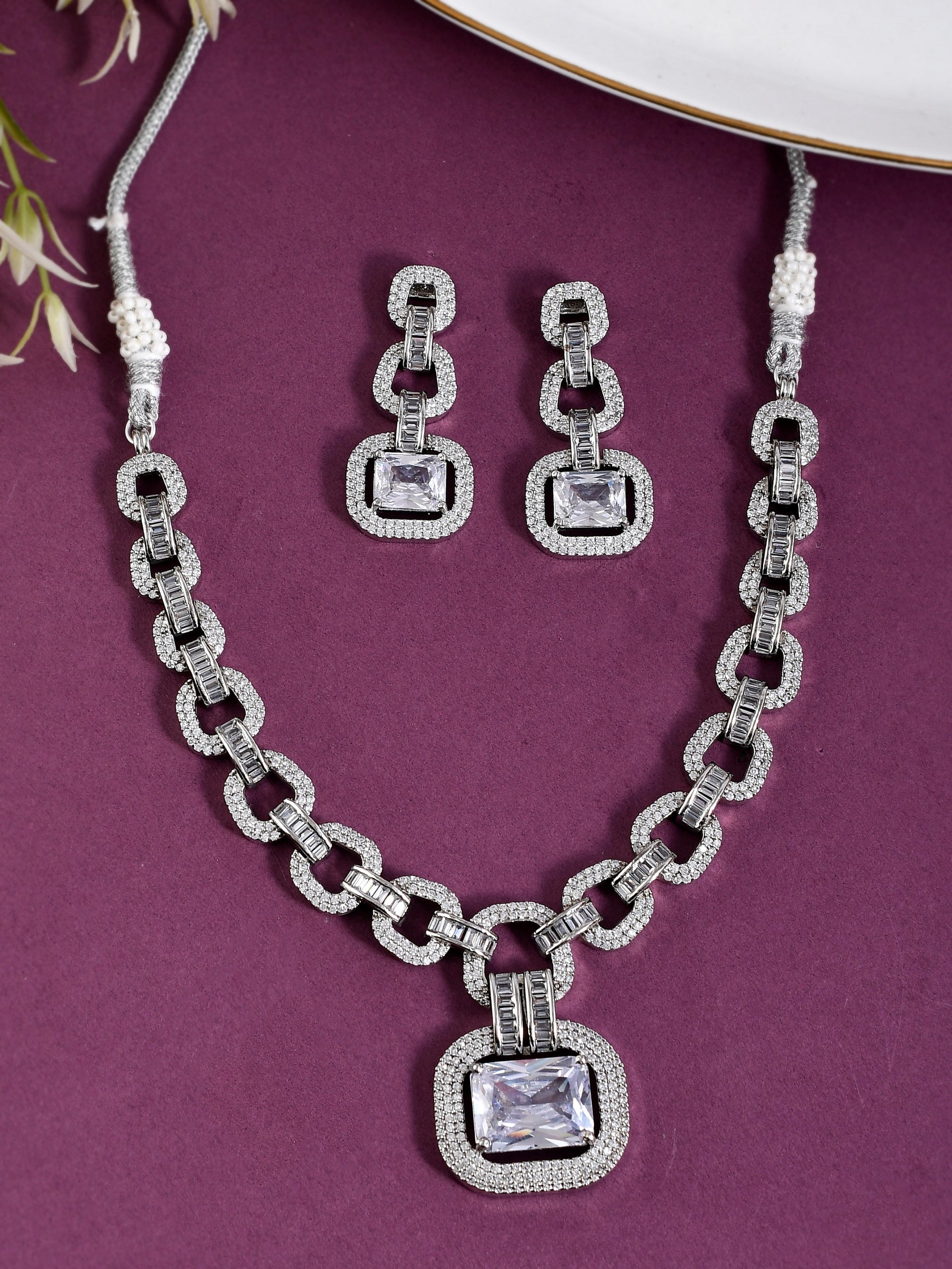 American Diamond Silver Plated Jewellery Set