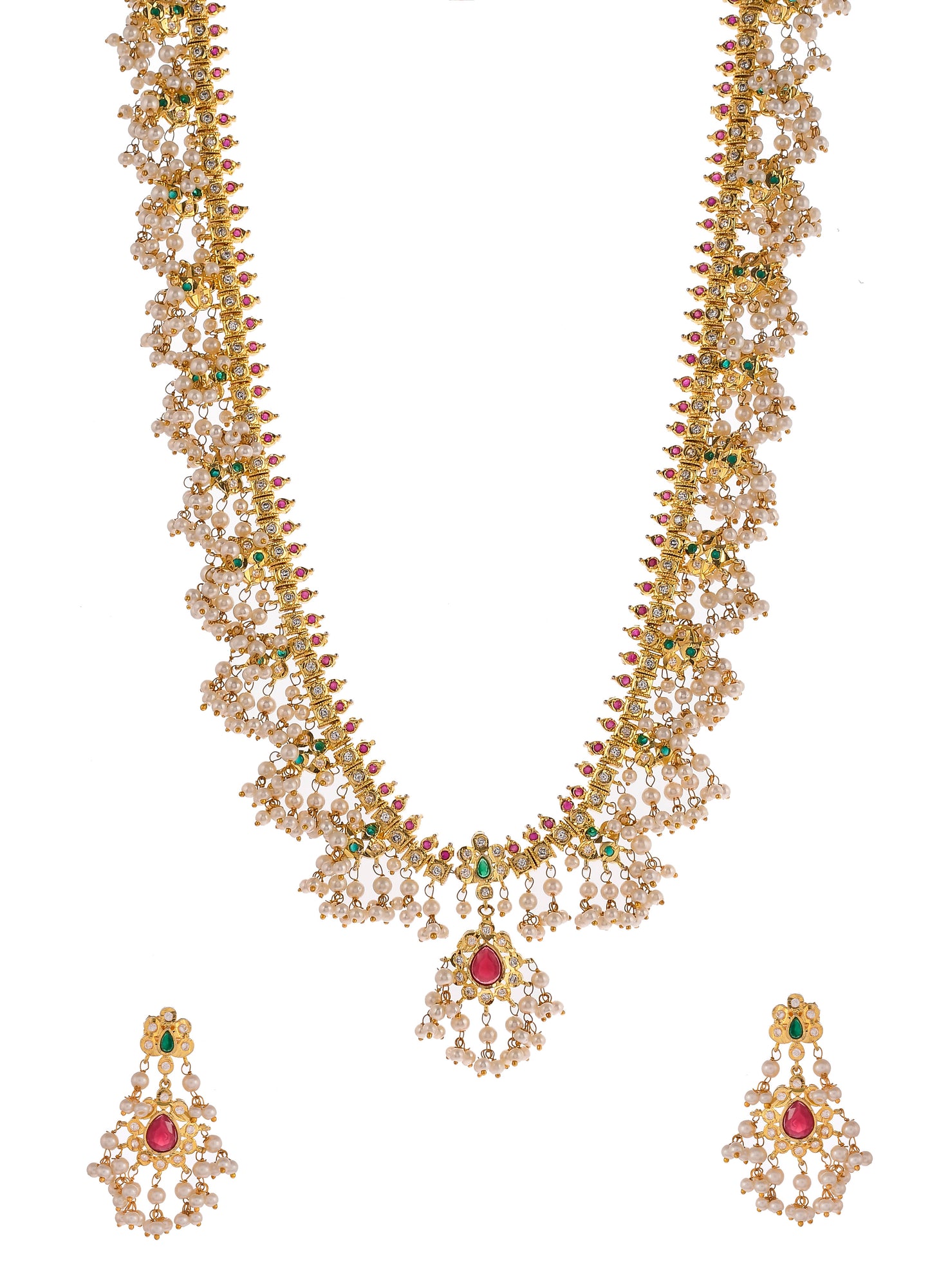 Gold Plated Pink Stone Jewellery Set